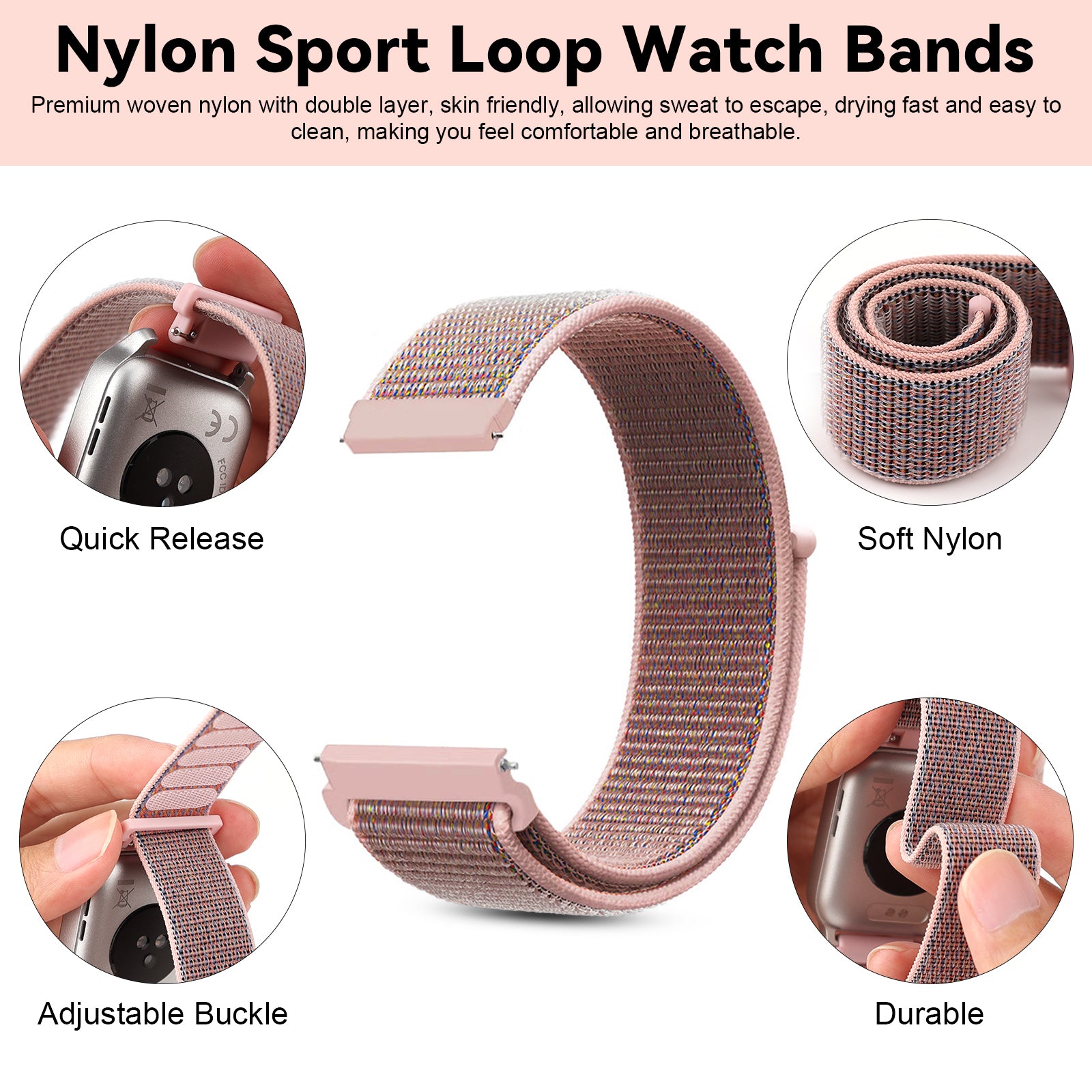 Soft Nylon Sport Strap Replacement band 18mm 20mm 22mm(Rainbow) 12