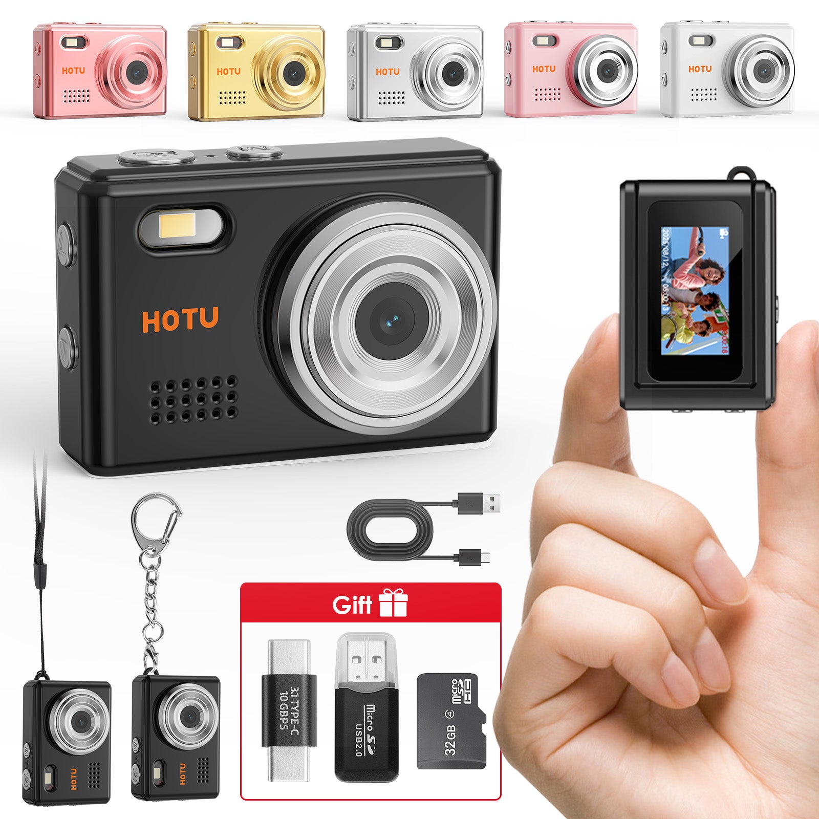 Mini Keychain Digital Camera Pocket-Size Camera 1080P HD with 1Mp LensFlash & 0.96" Screen, 32G Card Retro Vlog Camera for Travel, Concerts Kids & Instant Party 4