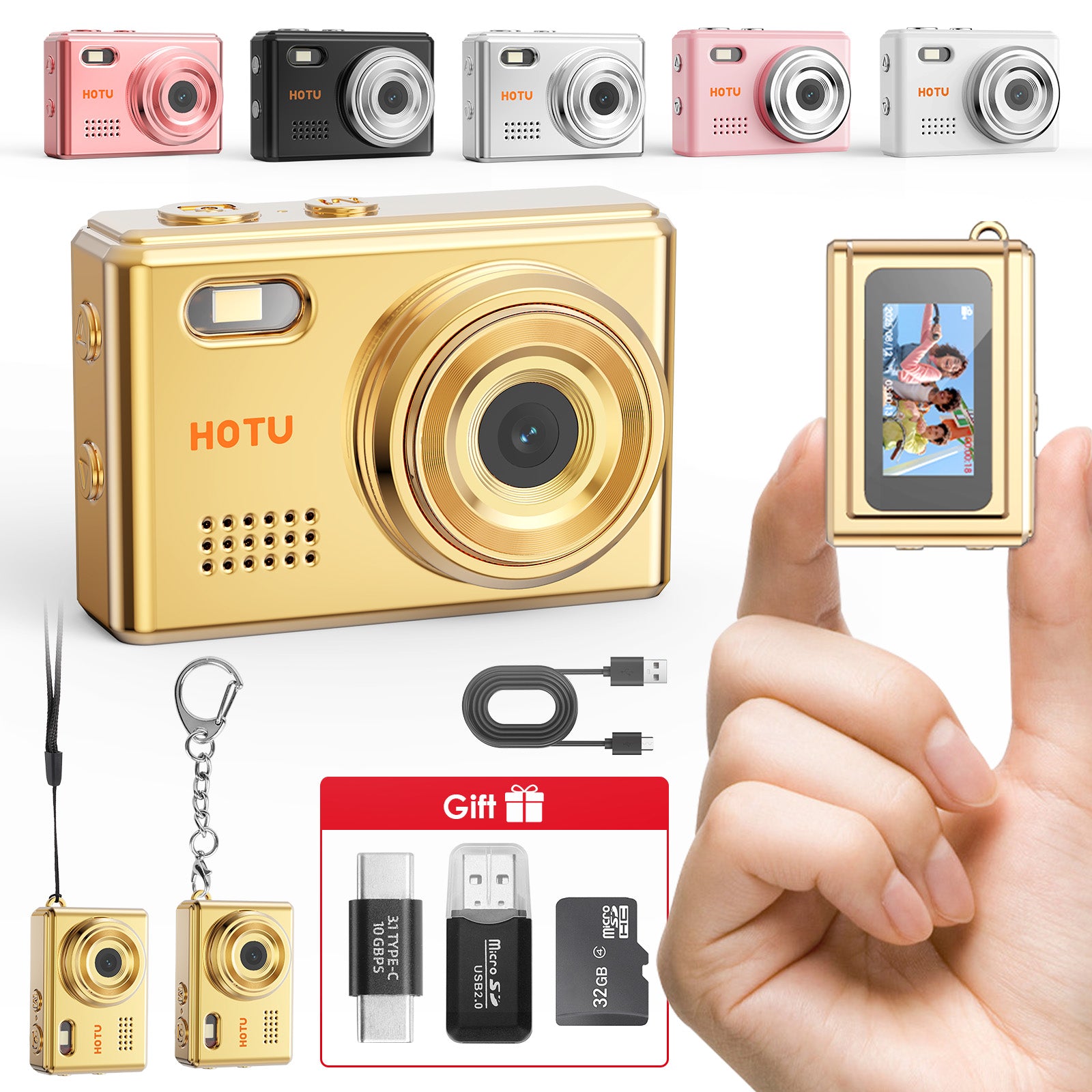 Mini Keychain Digital Camera Pocket-Size Camera 1080P HD with 1Mp LensFlash & 0.96" Screen, 32G Card Retro Vlog Camera for Travel, Concerts Kids & Instant Party 3