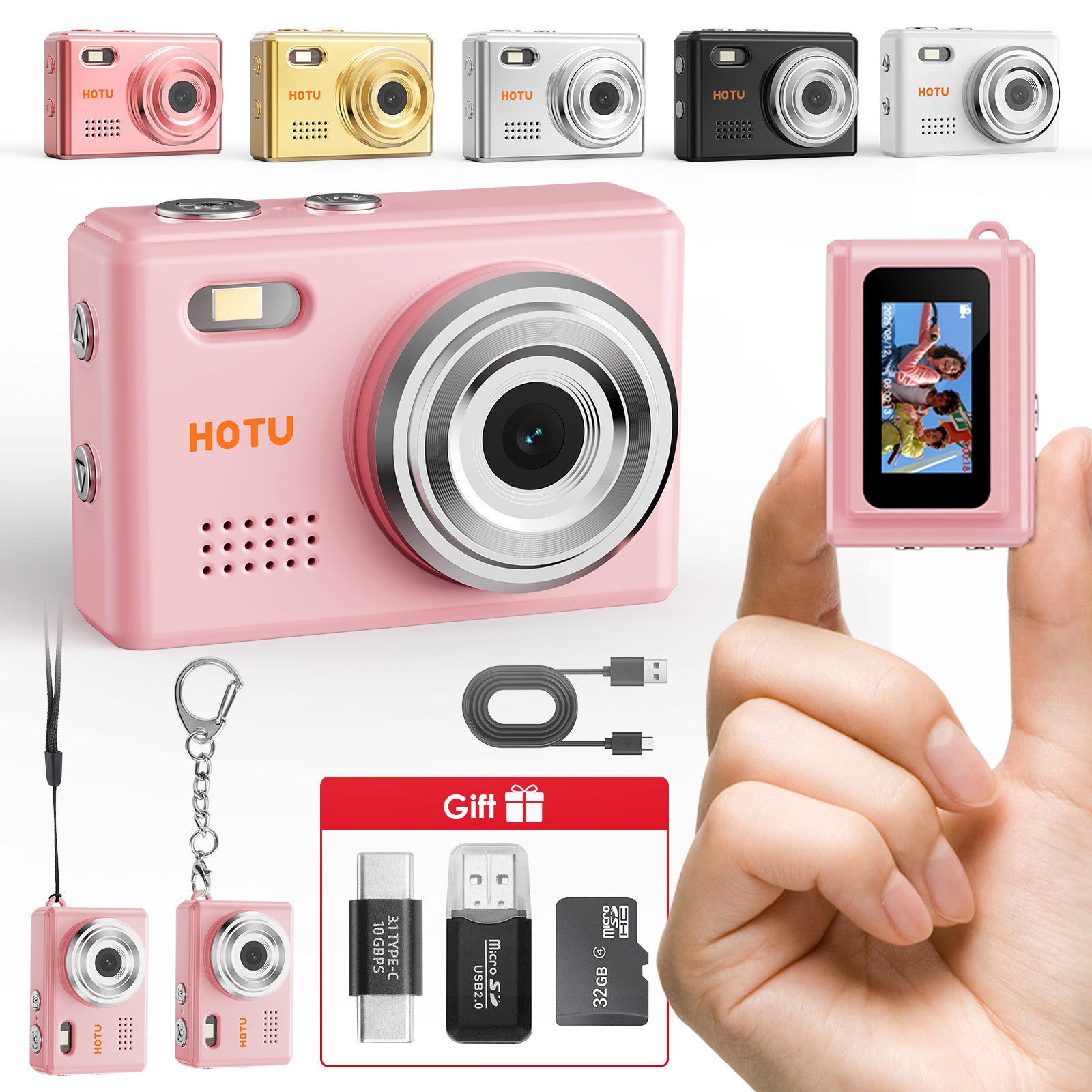Mini Keychain Digital Camera Pocket-Size Camera 1080P HD with 1Mp LensFlash & 0.96" Screen, 32G Card Retro Vlog Camera for Travel, Concerts Kids & Instant Party 5