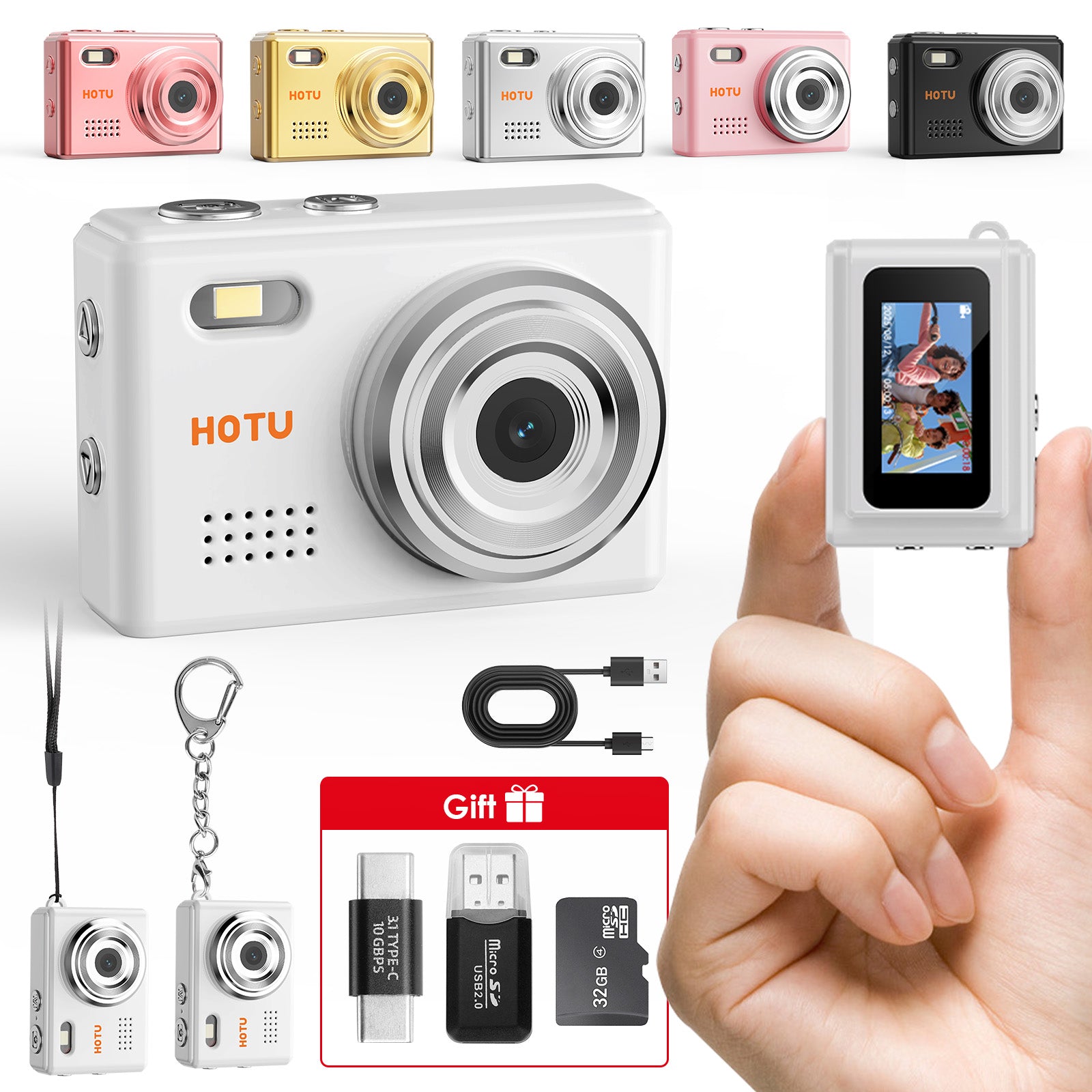 Mini Keychain Digital Camera Pocket-Size Camera 1080P HD with 1Mp LensFlash & 0.96" Screen, 32G Card Retro Vlog Camera for Travel, Concerts Kids & Instant Party 6