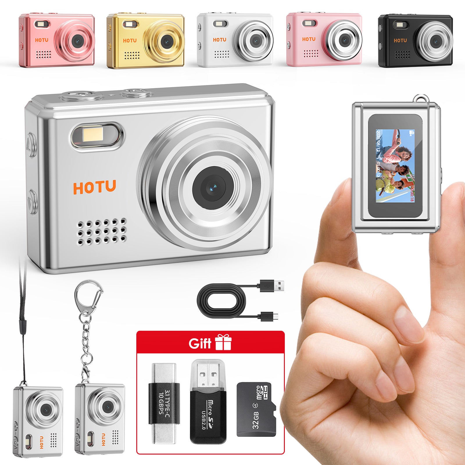 Mini Keychain Digital Camera Pocket-Size Camera 1080P HD with 1Mp LensFlash & 0.96" Screen, 32G Card Retro Vlog Camera for Travel, Concerts Kids & Instant Party 2