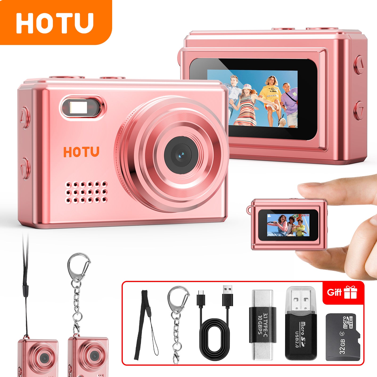 Mini Keychain Digital Camera Pocket-Size Camera 1080P HD with 1Mp LensFlash & 0.96" Screen, 32G Card Retro Vlog Camera for Travel, Concerts Kids & Instant Party 7