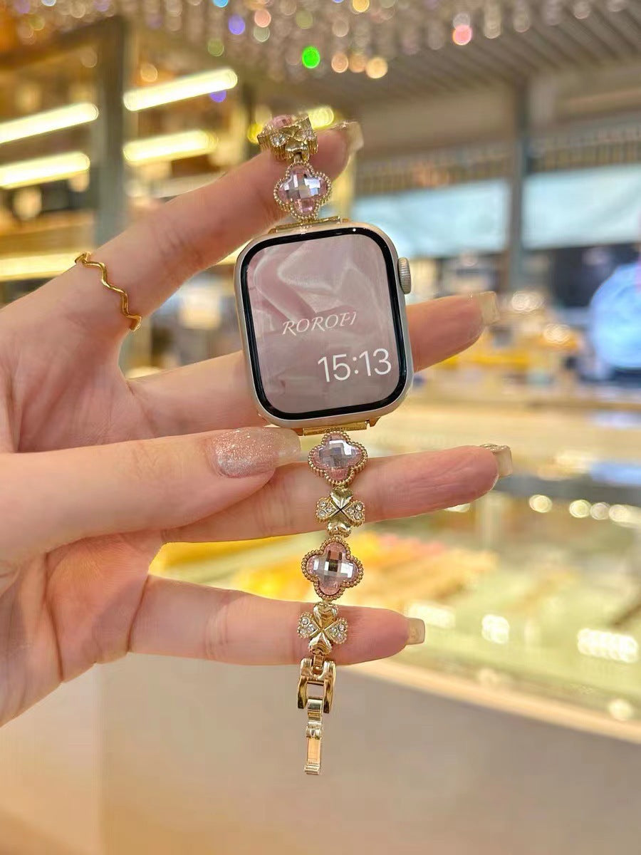 Four-Leaf Clover Crystal Metal Watch Band 【Band Only】