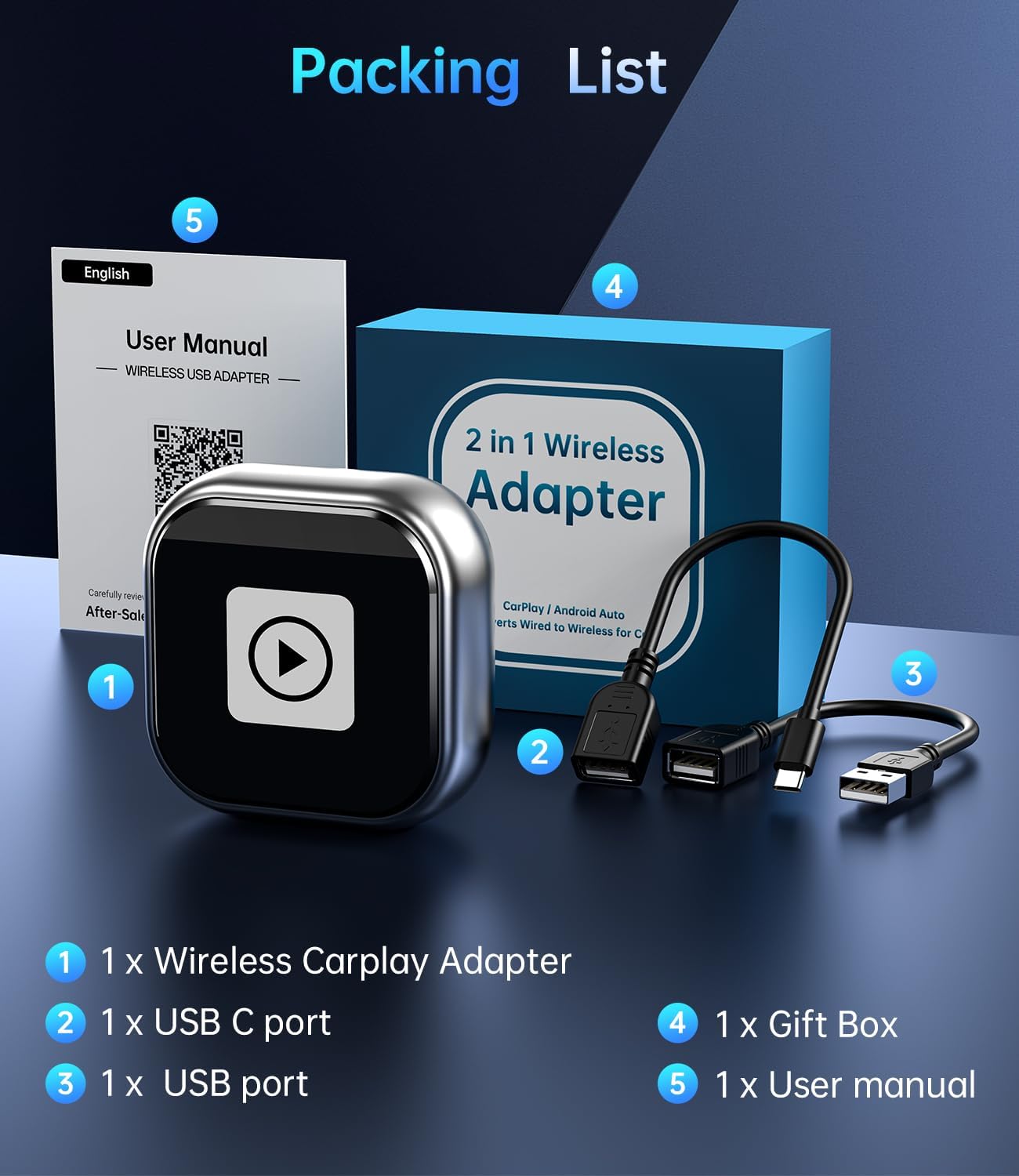 Wireless Carplay Adapter, 2025 Upgrade Mini USB Design for Car Play & Android Auto, Easy Use Fast Stable Connection for iPhone 2