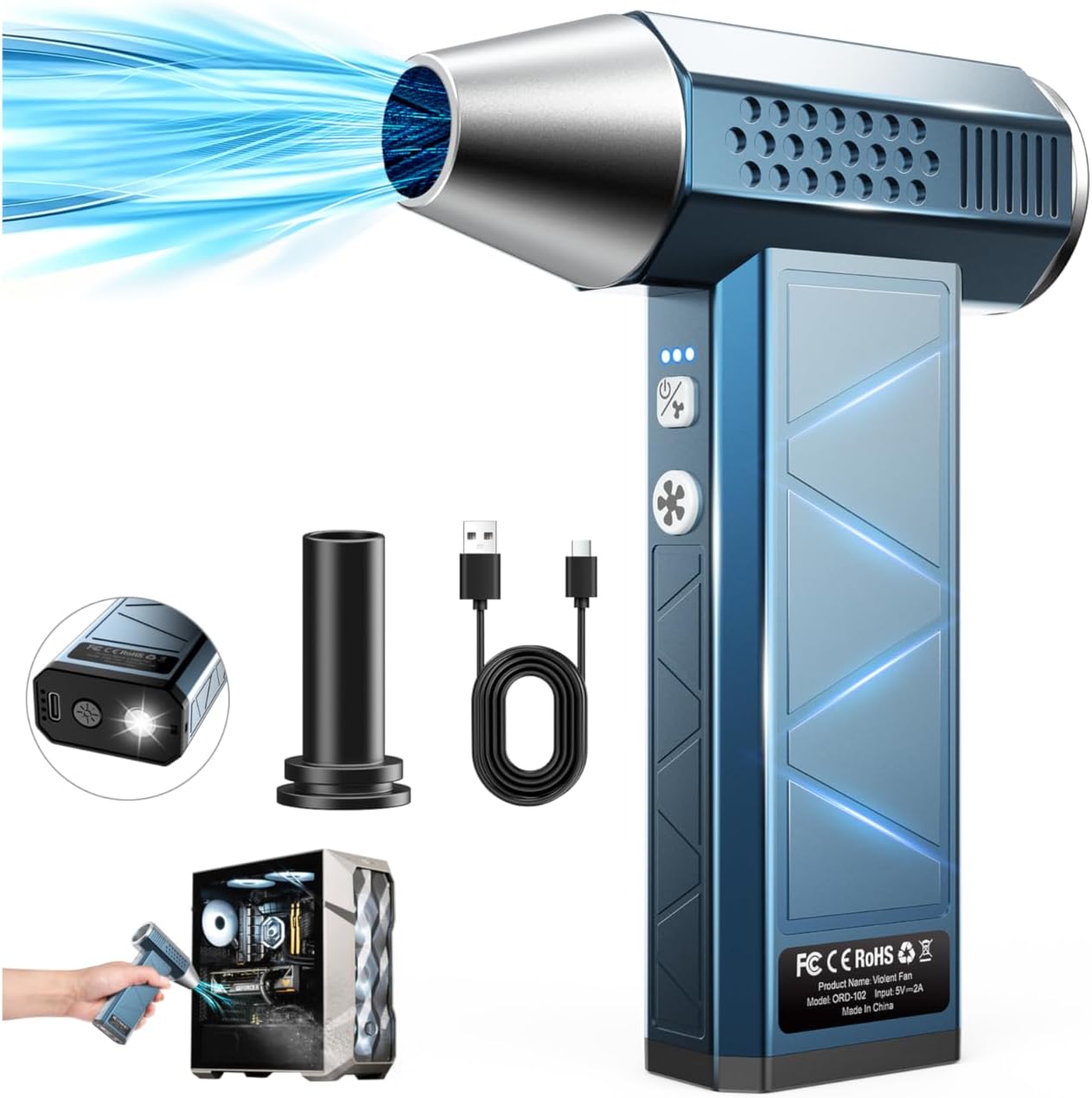 Compressed Air Duster, Powerful Electric Air Duster with LED Light 1