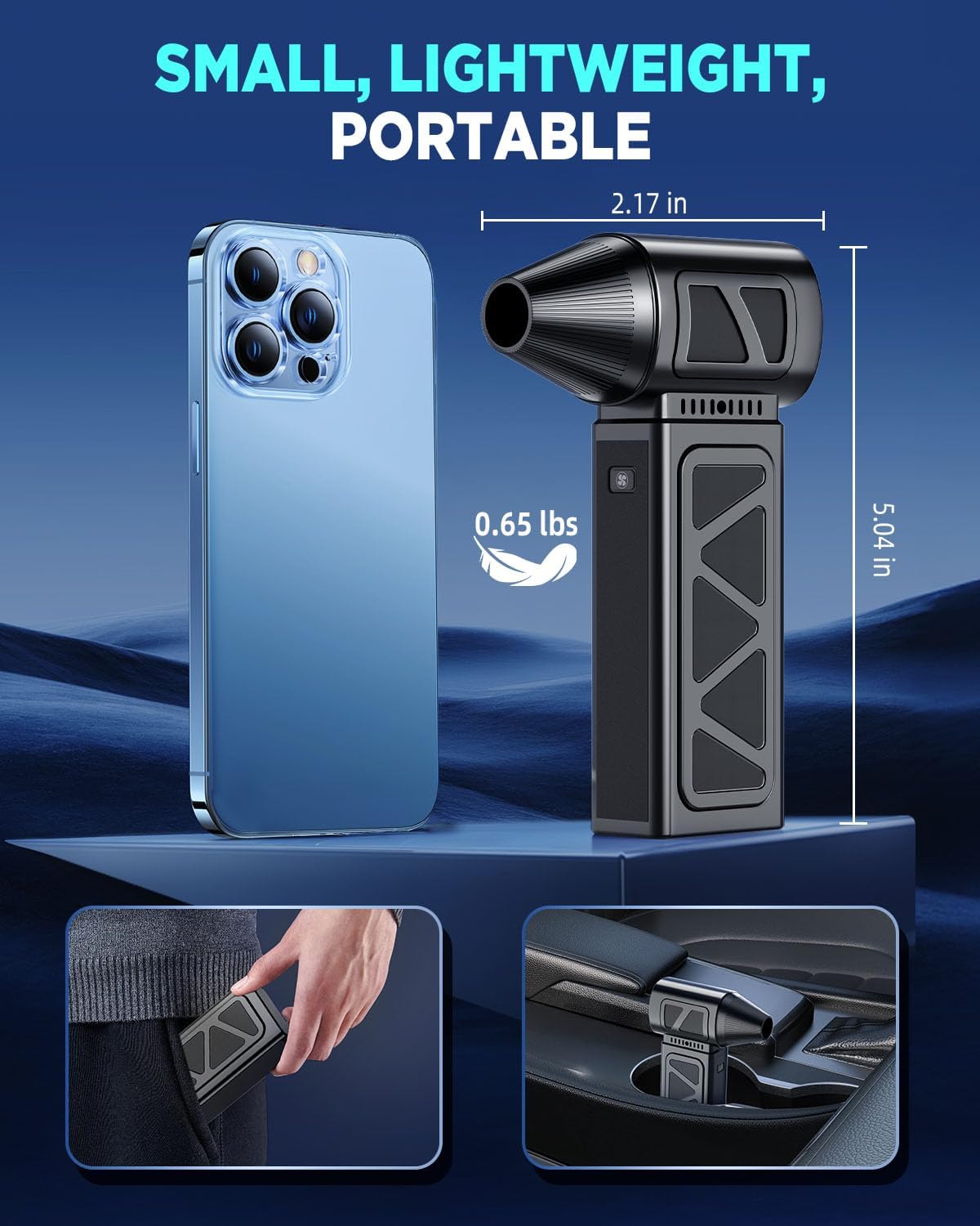 Compressed Air Duster, Powerful with Brushless Motor, 5-Gear Rechargeable Cordless Air Blower Turbo Fan 2