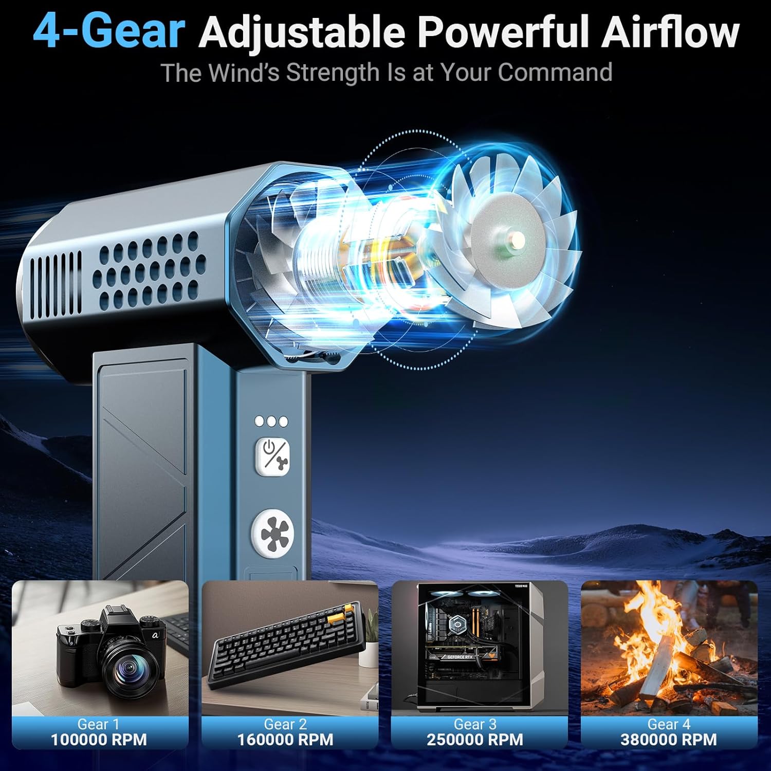 Compressed Air Duster, Powerful Electric Air Duster with LED Light 6