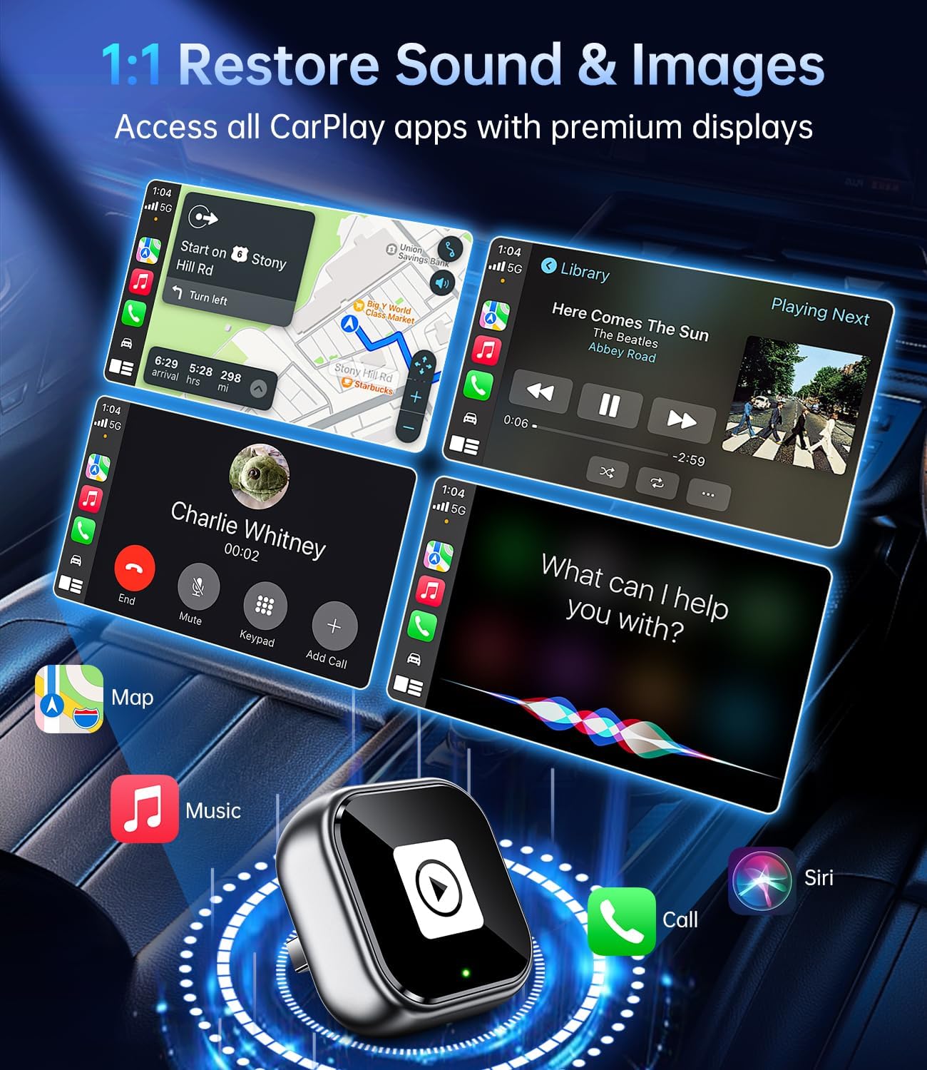 Wireless Carplay Adapter, 2025 Upgrade Mini USB Design for Car Play & Android Auto, Easy Use Fast Stable Connection for iPhone 9