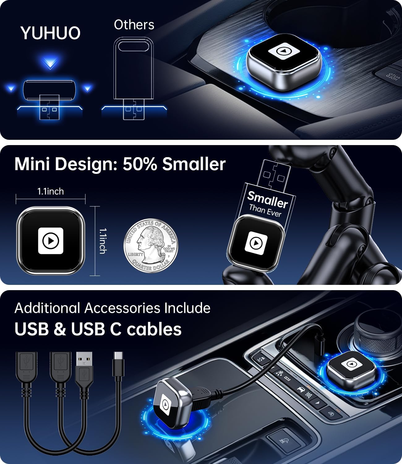 Wireless Carplay Adapter, 2025 Upgrade Mini USB Design for Car Play & Android Auto, Easy Use Fast Stable Connection for iPhone 5
