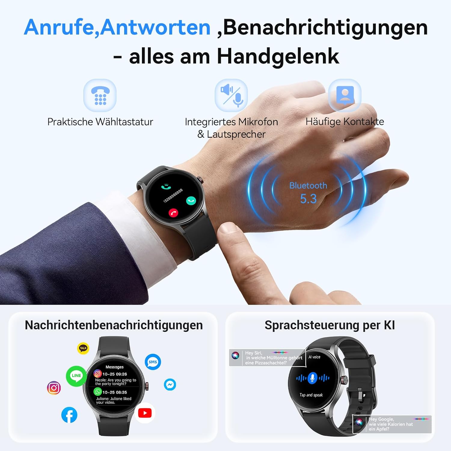 【DR06】Smartwatch Men Women 1.27 Inch AMOLED Display Smartwatch with Phone Function/AI Voice Assistant 4