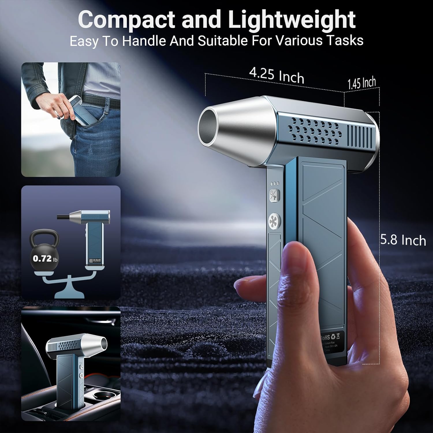 Compressed Air Duster, Powerful Electric Air Duster with LED Light 5