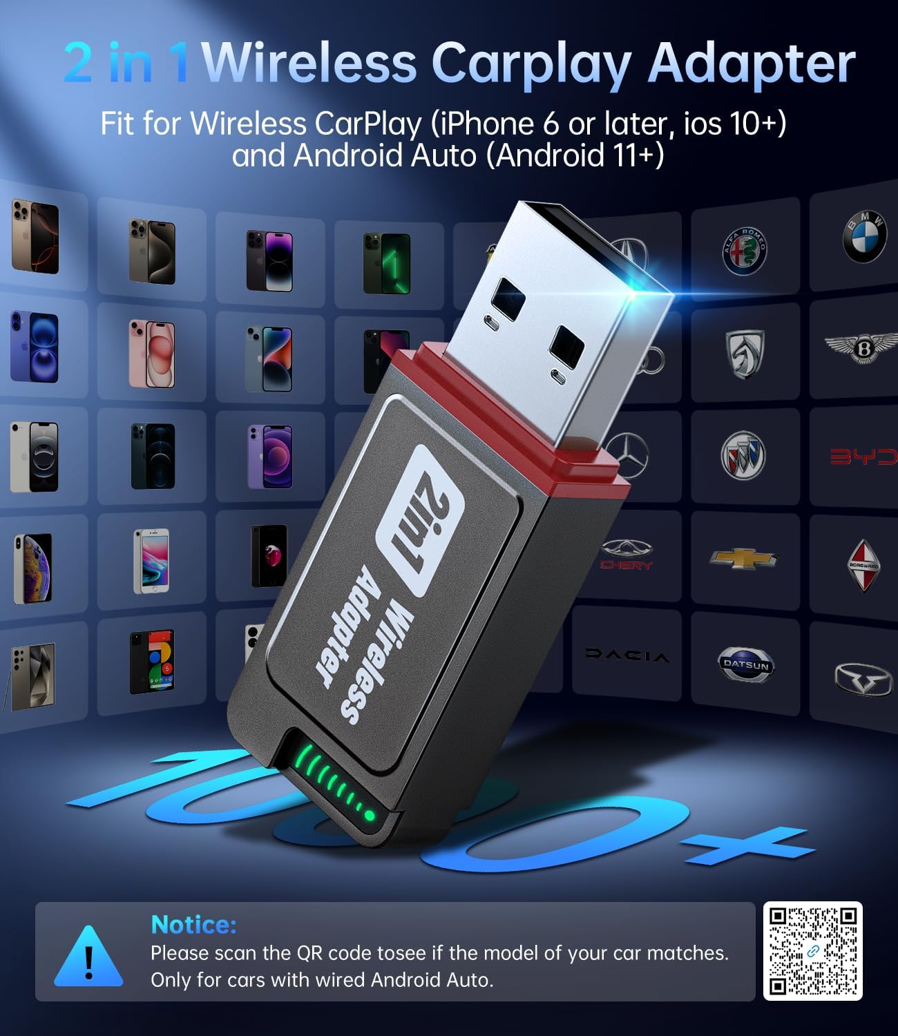 Wireless Carplay Adapter, 2025 Upgrade Mini USB Design for Car Play & Android Auto, Easy Use Fast Stable Connection for iPhone 4