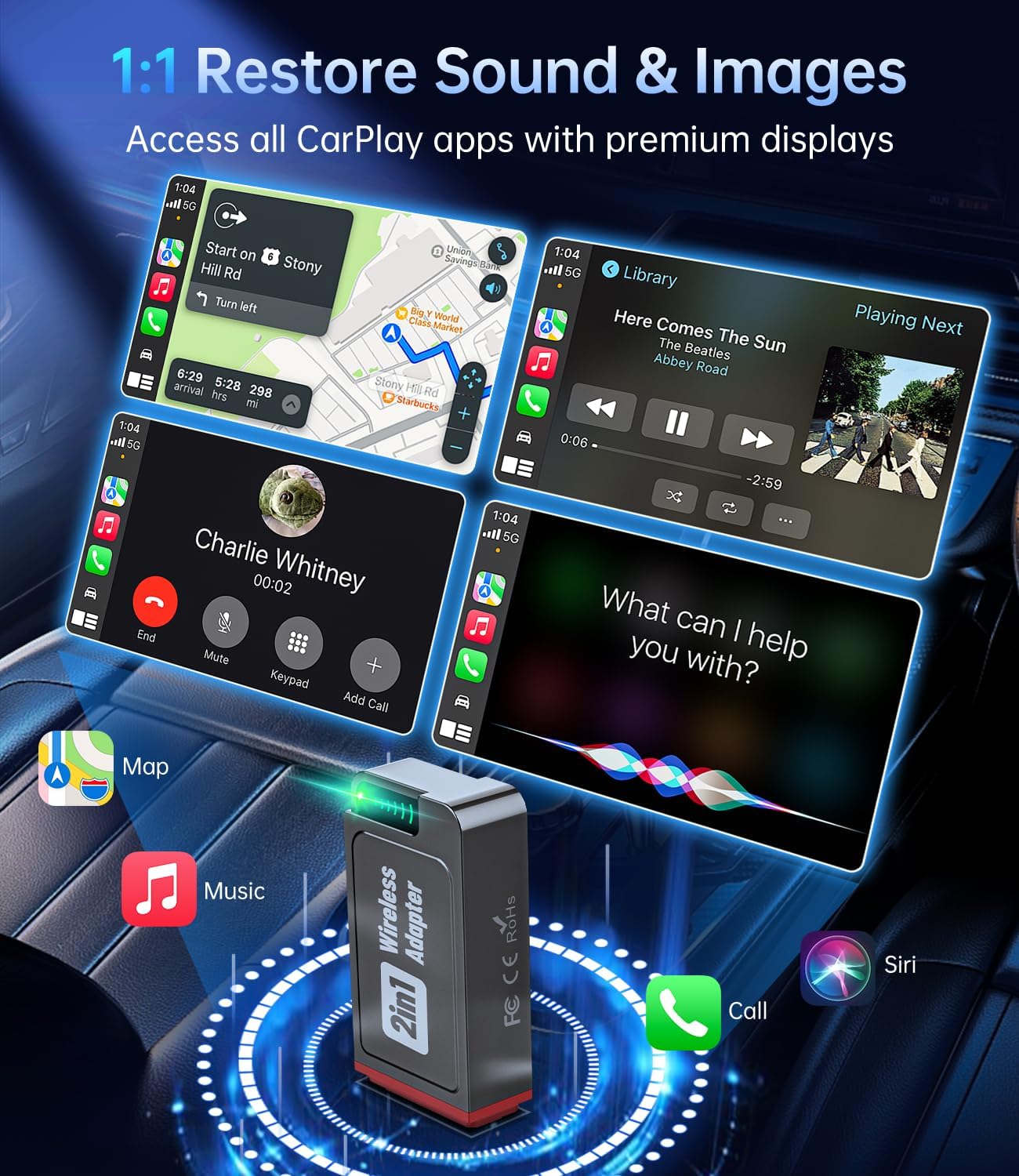 Wireless Carplay Adapter, 2025 Upgrade Mini USB Design for Car Play & Android Auto, Easy Use Fast Stable Connection for iPhone 1
