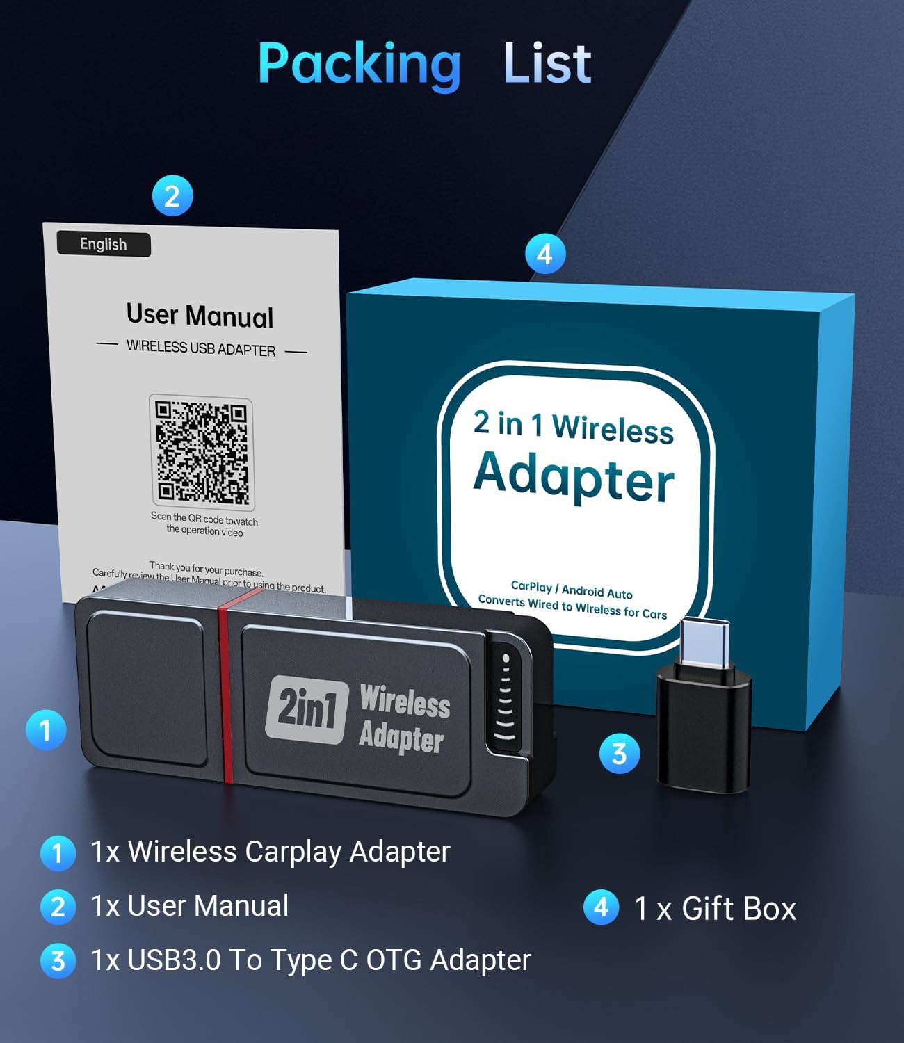 Wireless Carplay Adapter, 2025 Upgrade Mini USB Design for Car Play & Android Auto, Easy Use Fast Stable Connection for iPhone 3
