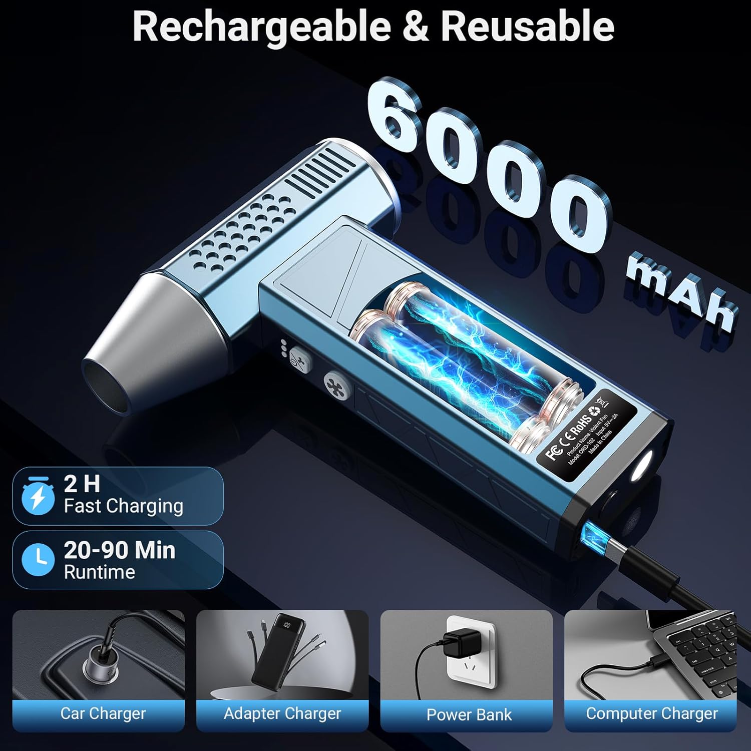 Compressed Air Duster, Powerful Electric Air Duster with LED Light 4
