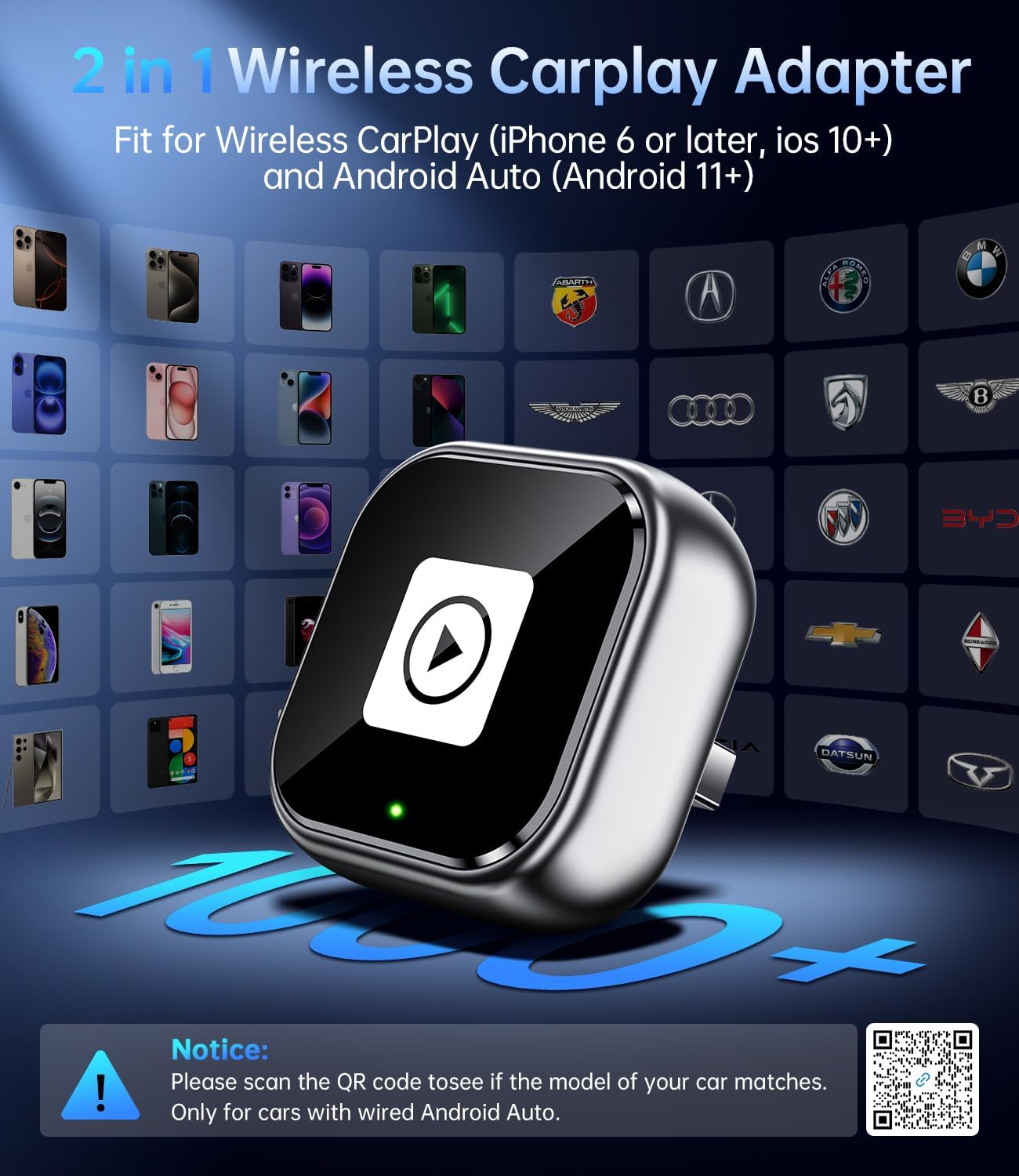 Wireless Carplay Adapter, 2025 Upgrade Mini USB Design for Car Play & Android Auto, Easy Use Fast Stable Connection for iPhone 7