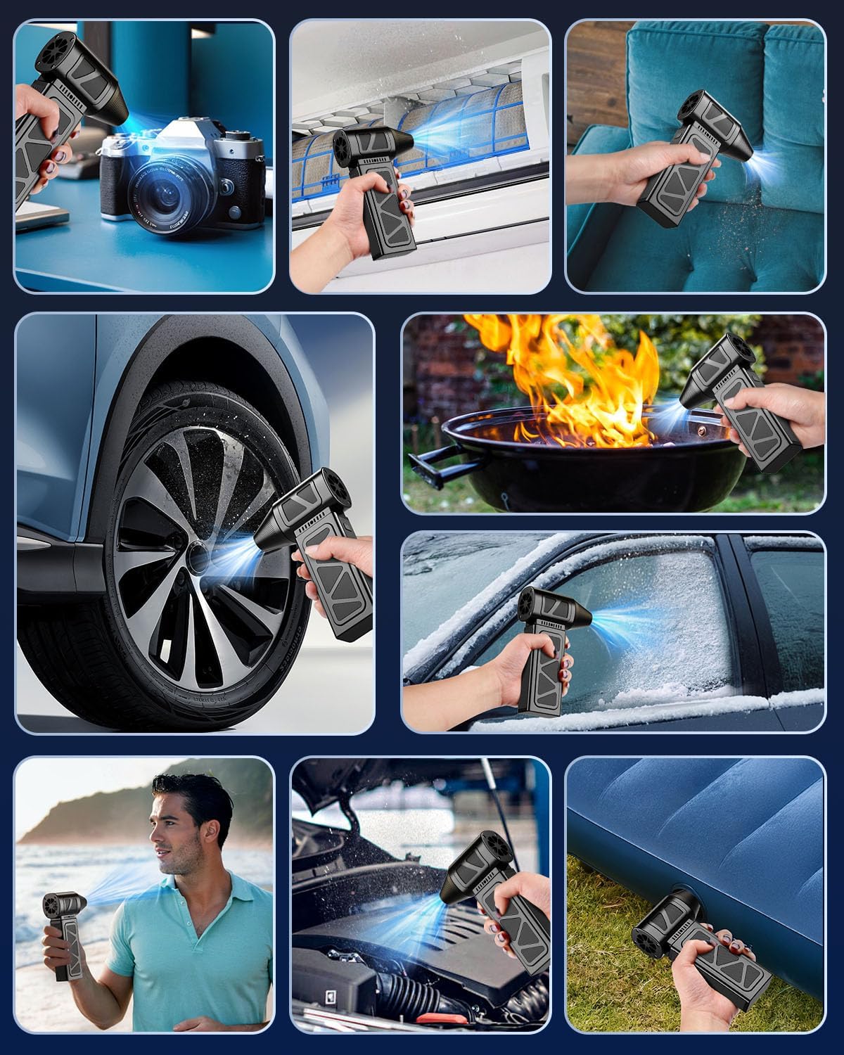 Compressed Air Duster, Powerful with Brushless Motor, 5-Gear Rechargeable Cordless Air Blower Turbo Fan 8
