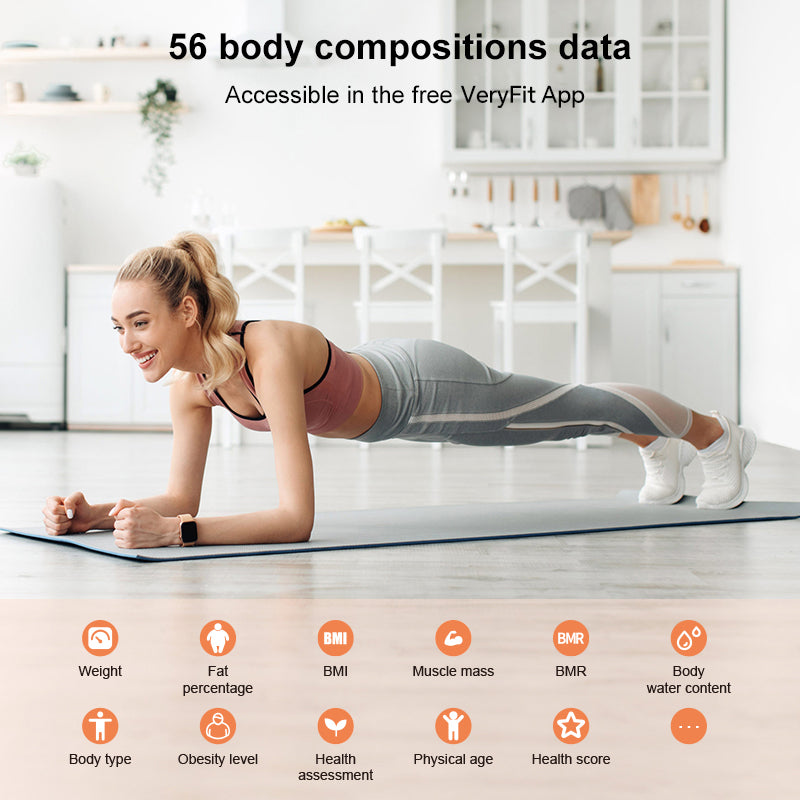 VeryFit Digital Smart Scale for Body Weight Fat BMI Muscle Mass 56 Body Composition Measurement Health Analyzer 8 Electrodes with App Bluetooth 5