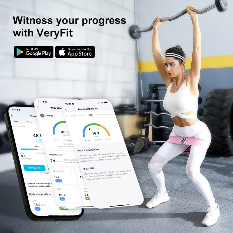 VeryFit Digital Smart Scale for Body Weight Fat BMI Muscle Mass 56 Body Composition Measurement Health Analyzer 8 Electrodes with App Bluetooth 3