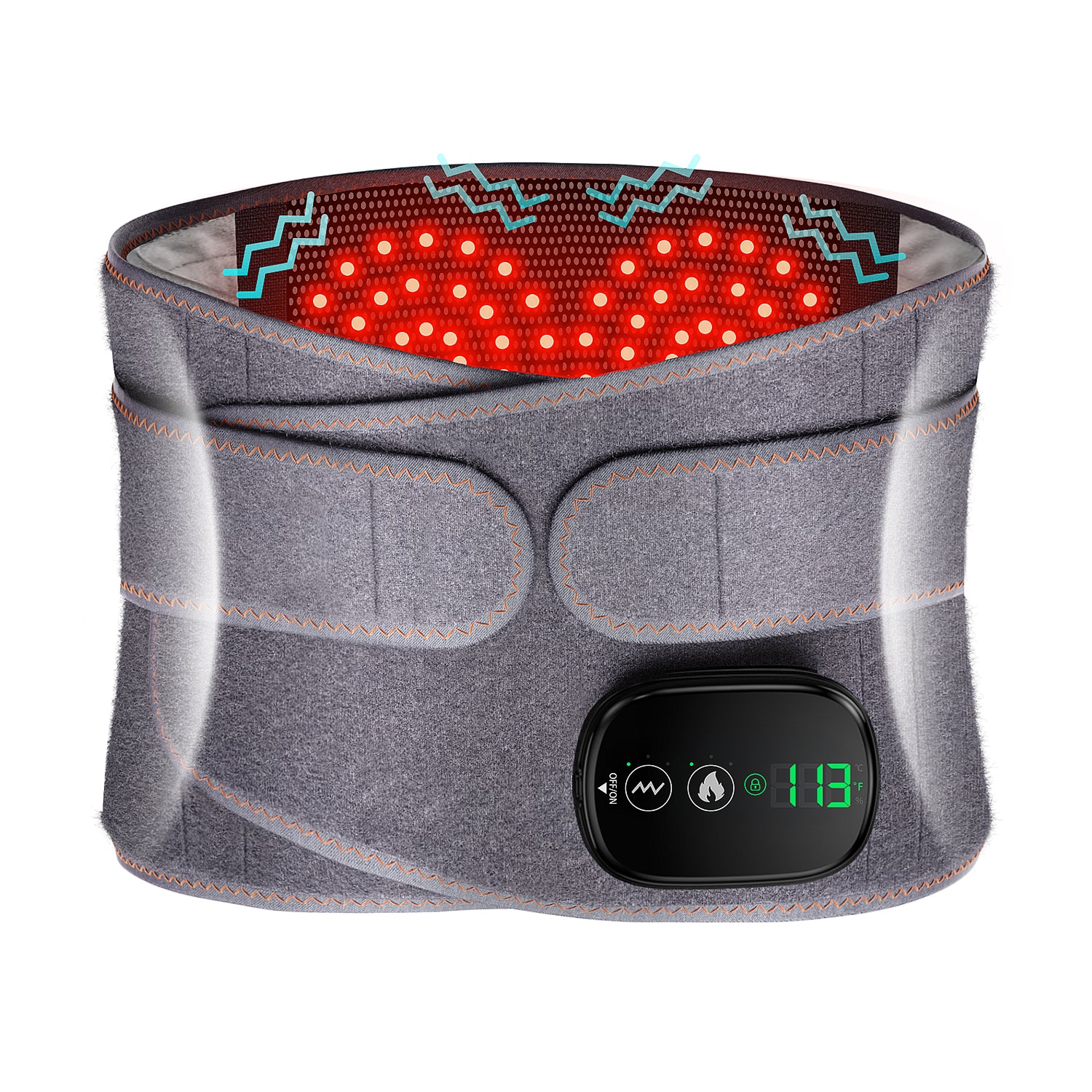 Heating Pad Back Stomach Waist Belt Wrap Heat Vibration 3 Levels Adjustable Touchscreen Control (Grey)