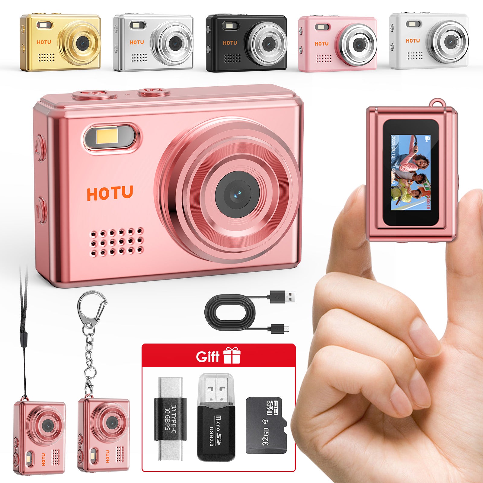 Mini Keychain Digital Camera Pocket-Size Camera 1080P HD with 1Mp LensFlash & 0.96" Screen, 32G Card Retro Vlog Camera for Travel, Concerts Kids & Instant Party