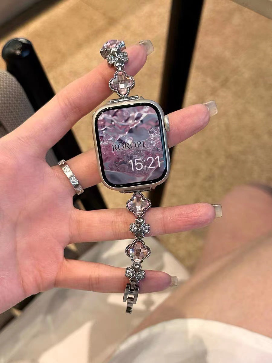 Four-Leaf Clover Crystal Metal Watch Band 【Band Only】 6