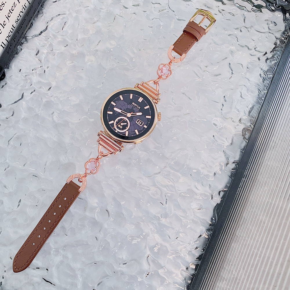 【Band Only】Clover Flower Metal & Leather Band 5
