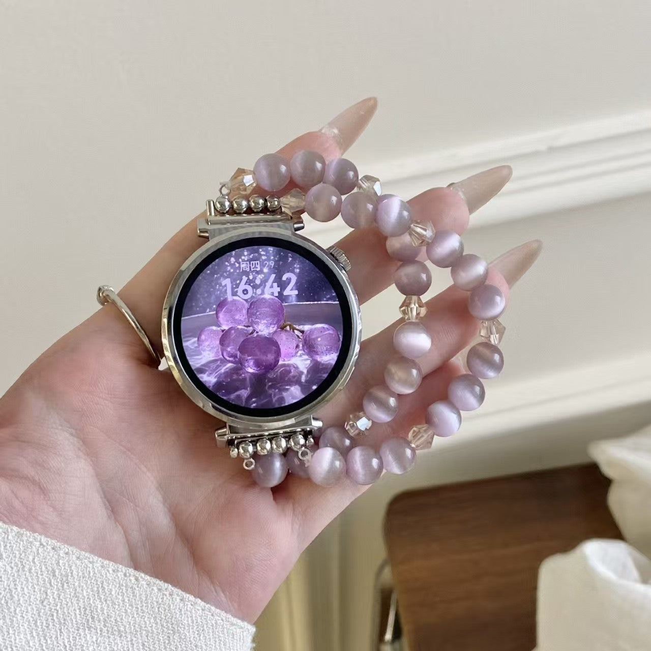 【Band Only】Crystal Beaded Watch Strap with Cat Eye Stones 2