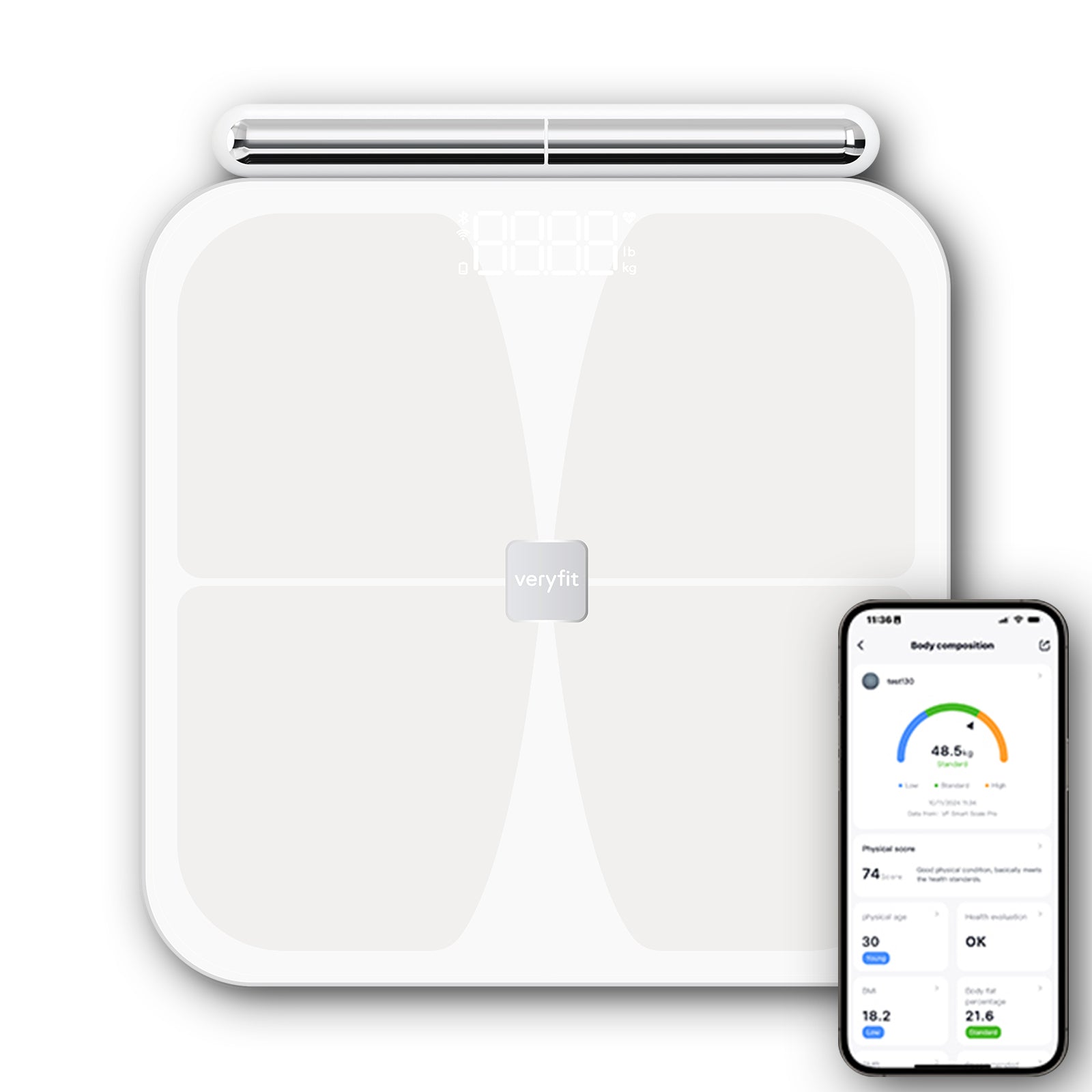 VeryFit Digital Smart Scale for Body Weight Fat BMI Muscle Mass 56 Body Composition Measurement Health Analyzer 8 Electrodes with App Bluetooth