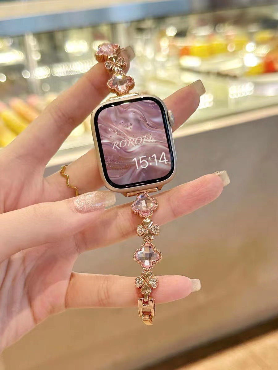 Four-Leaf Clover Crystal Metal Watch Band 【Band Only】 3