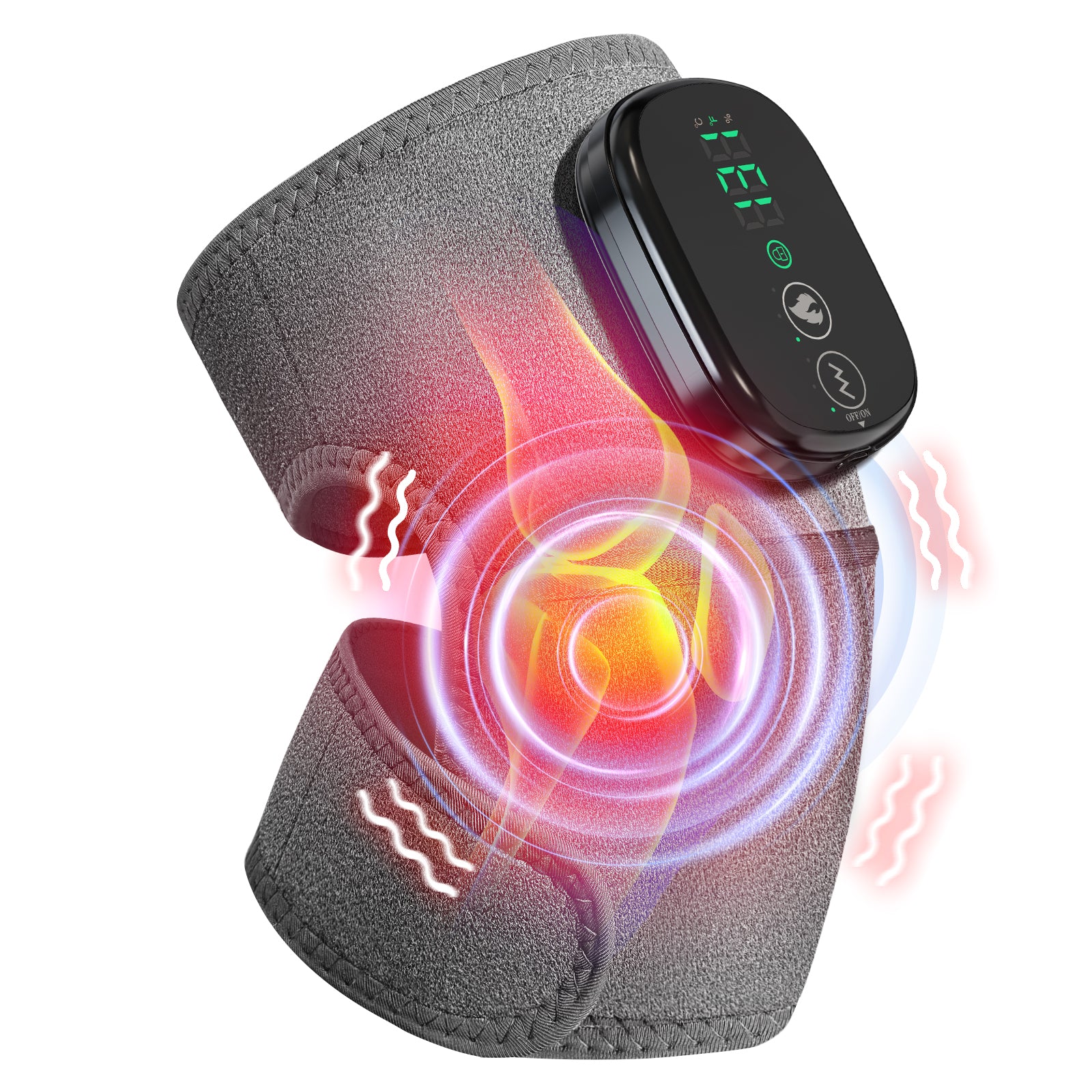 Heated Knee Massager Foot Shoulder with Heat, Knees Warmers Wrap, 3-in-1 Vibration Heating Pad