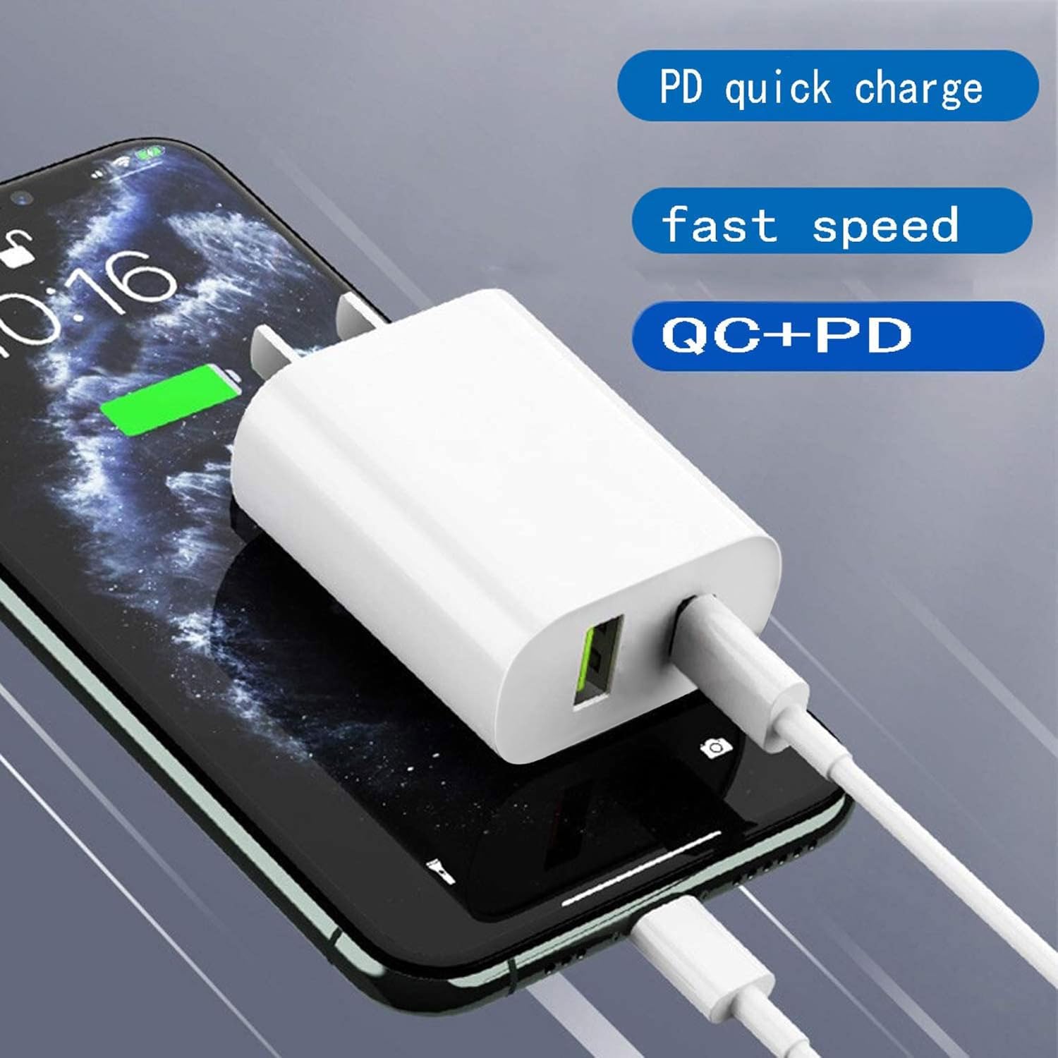 20W Dual-Port USB-A + USB-C Fast Charger Plug 2