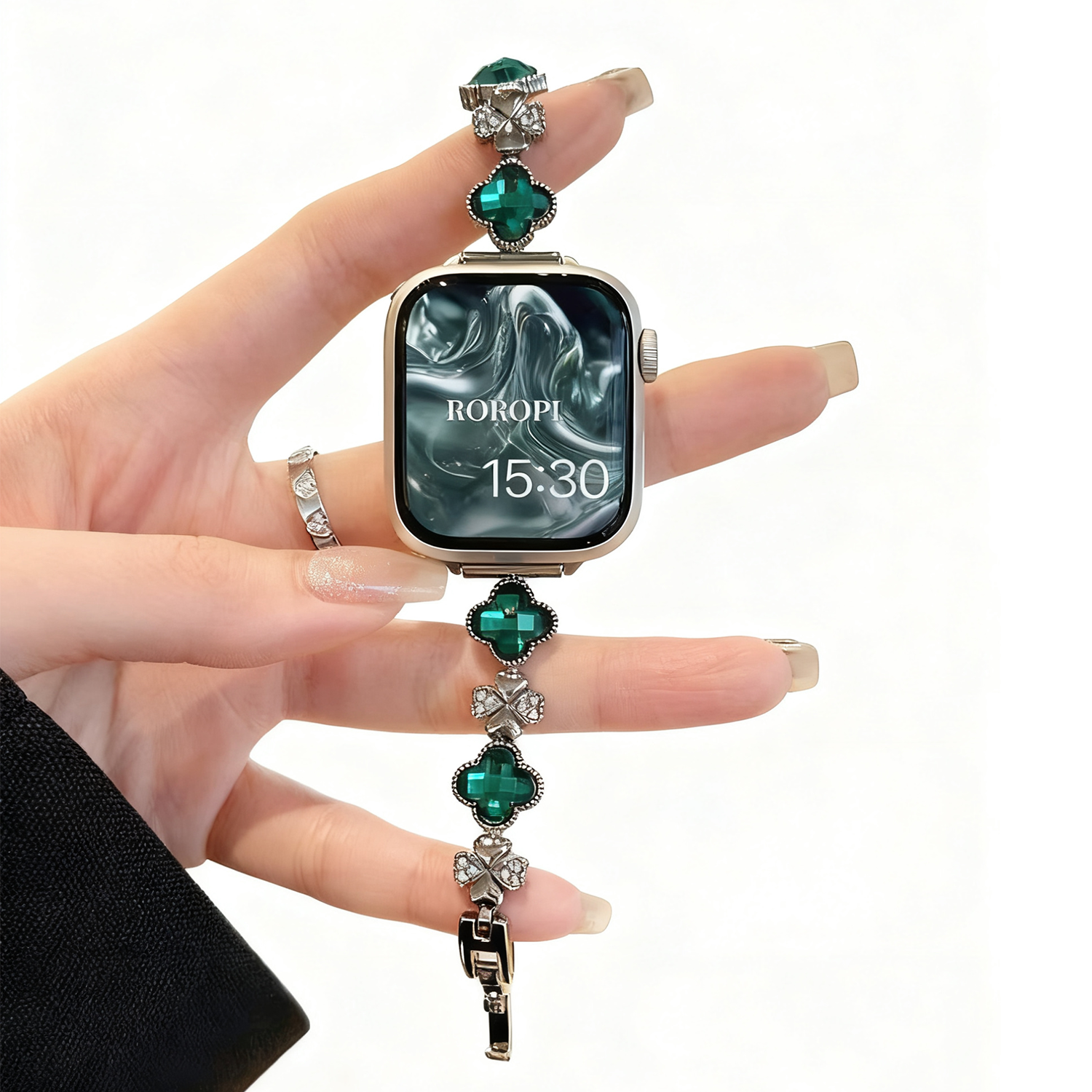 Four-Leaf Clover Crystal Metal Watch Band 【Band Only】
