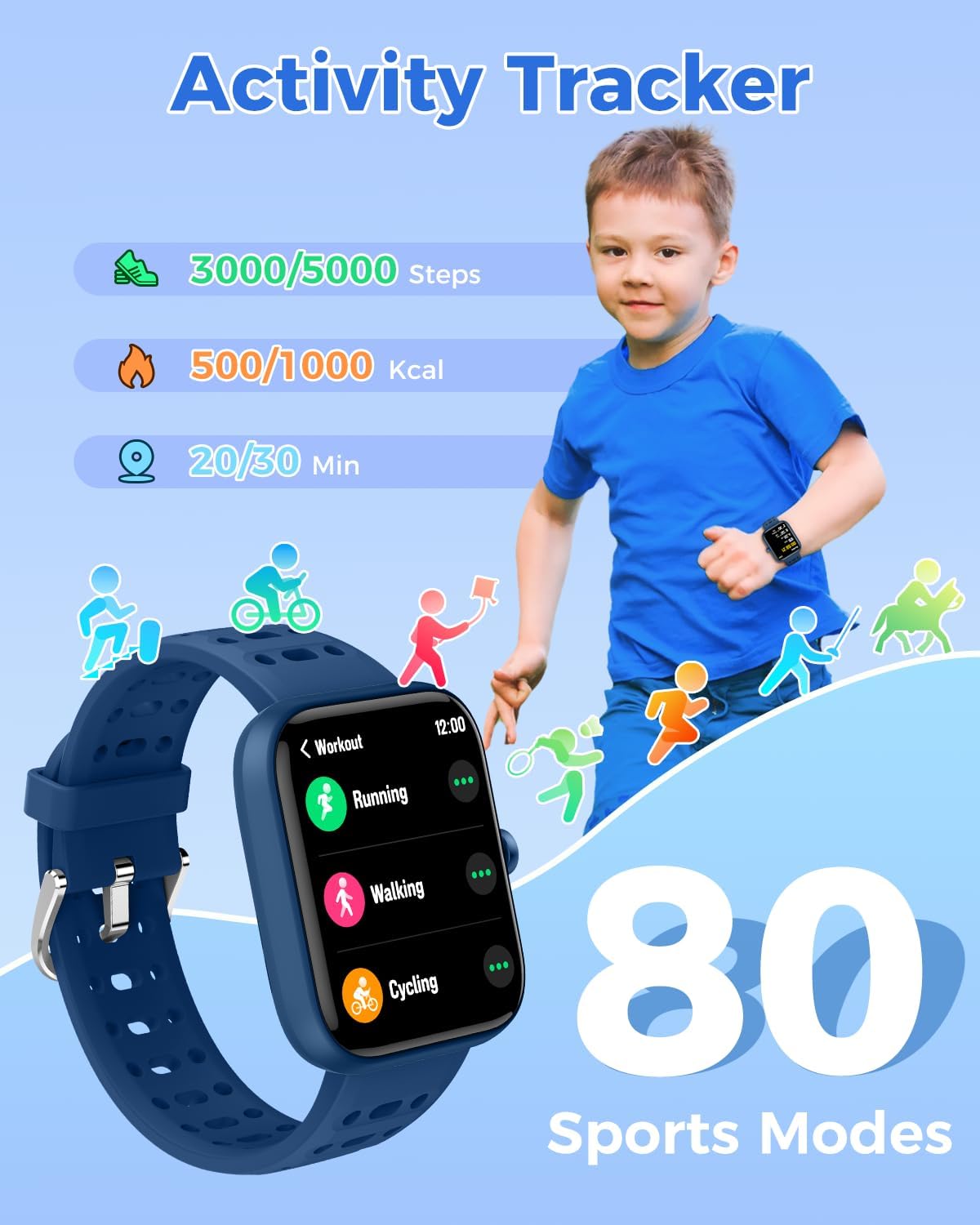 【IDW25C】Kids Smart Watch for Girls, 1.8" DIY Face Fitness Watch Pedometer, Heart Rate Sleep Tracker 4