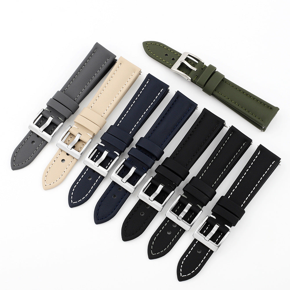 •7 Colors• Oxford Waterproof Canvas Watch Strap/ Band with Leather Backing