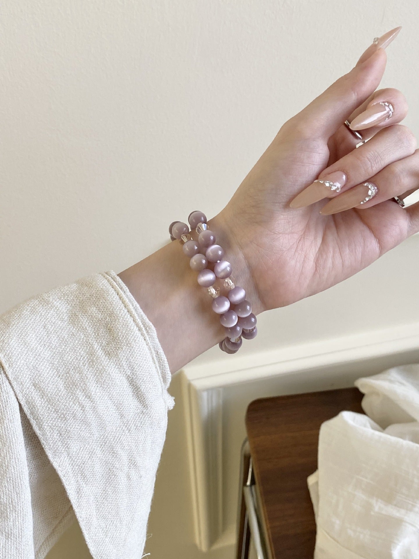 【Band Only】Crystal Beaded Watch Strap with Cat Eye Stones 7