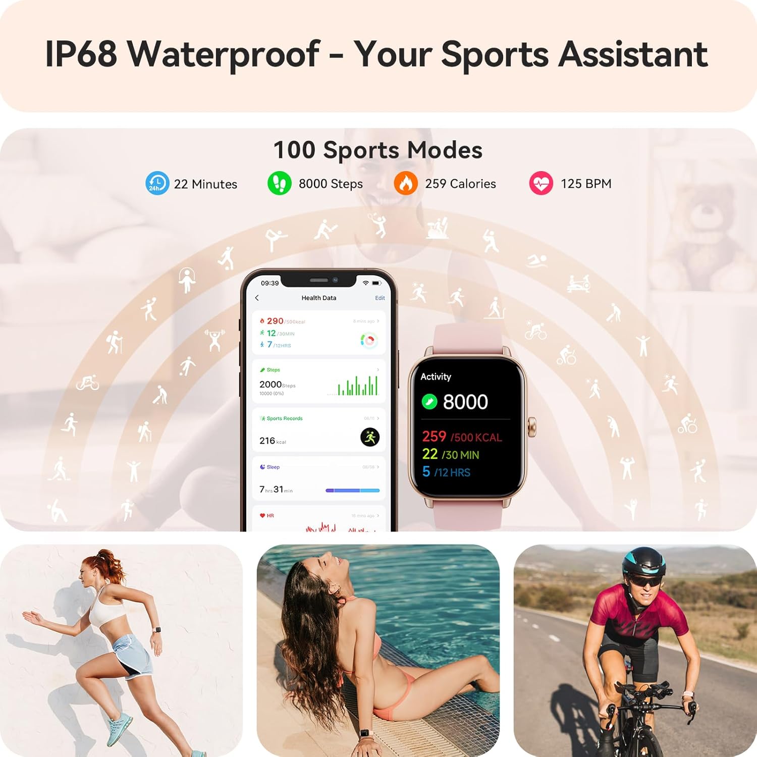 【IDW19H】Smart Watch for Women Android & iPhone,1.8" Smartwatch with Heart Rate/SpO2/Sleep Monitor, 4