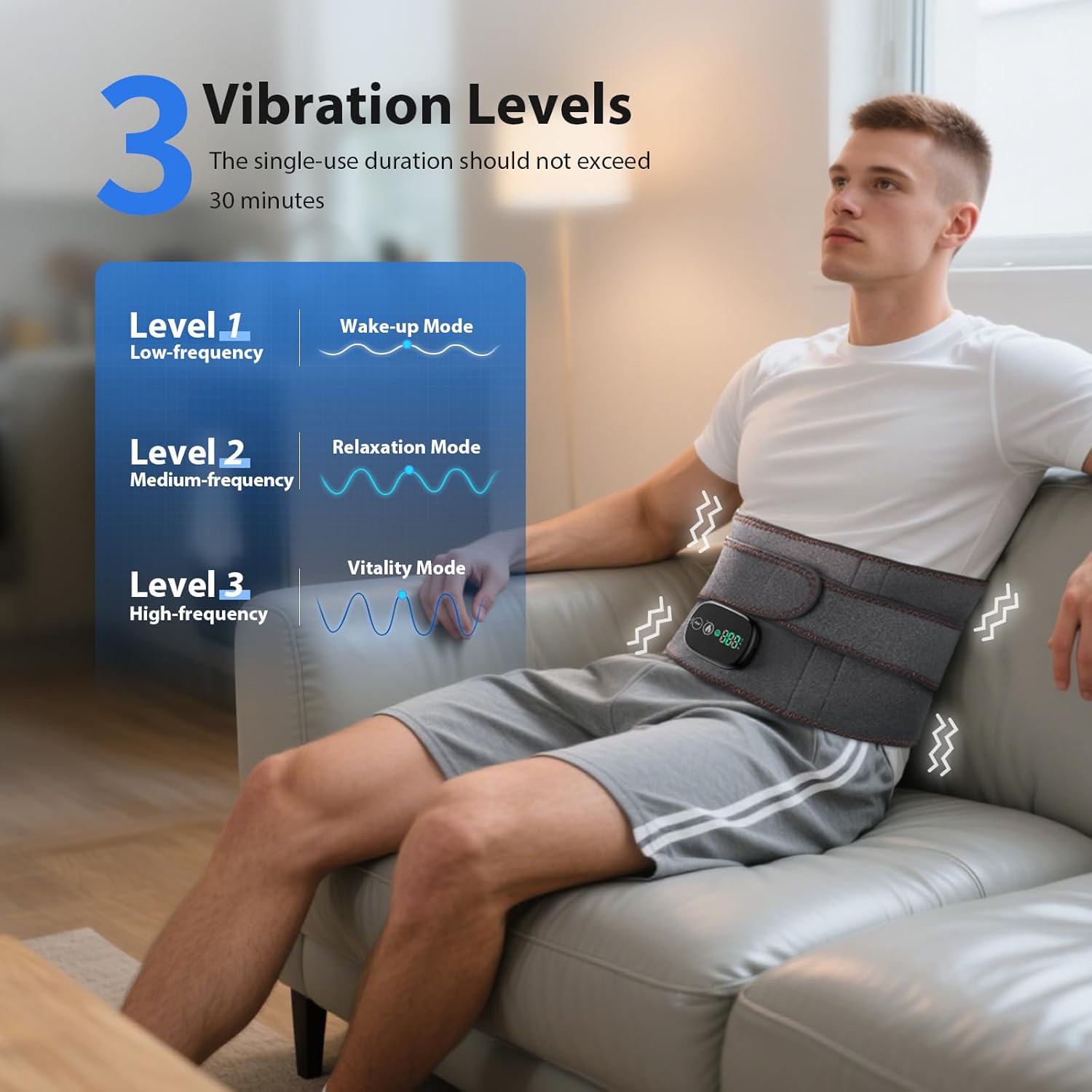 Lower Back Massager with Heat, Heating Pad for Back, Stomach Heating Pad, Waist Belt Wrap with Heat Vibration 3 Levels Adjustable, Touchscreen Control, Adjustable Size, Gifts for Dad Mom (Grey) 2
