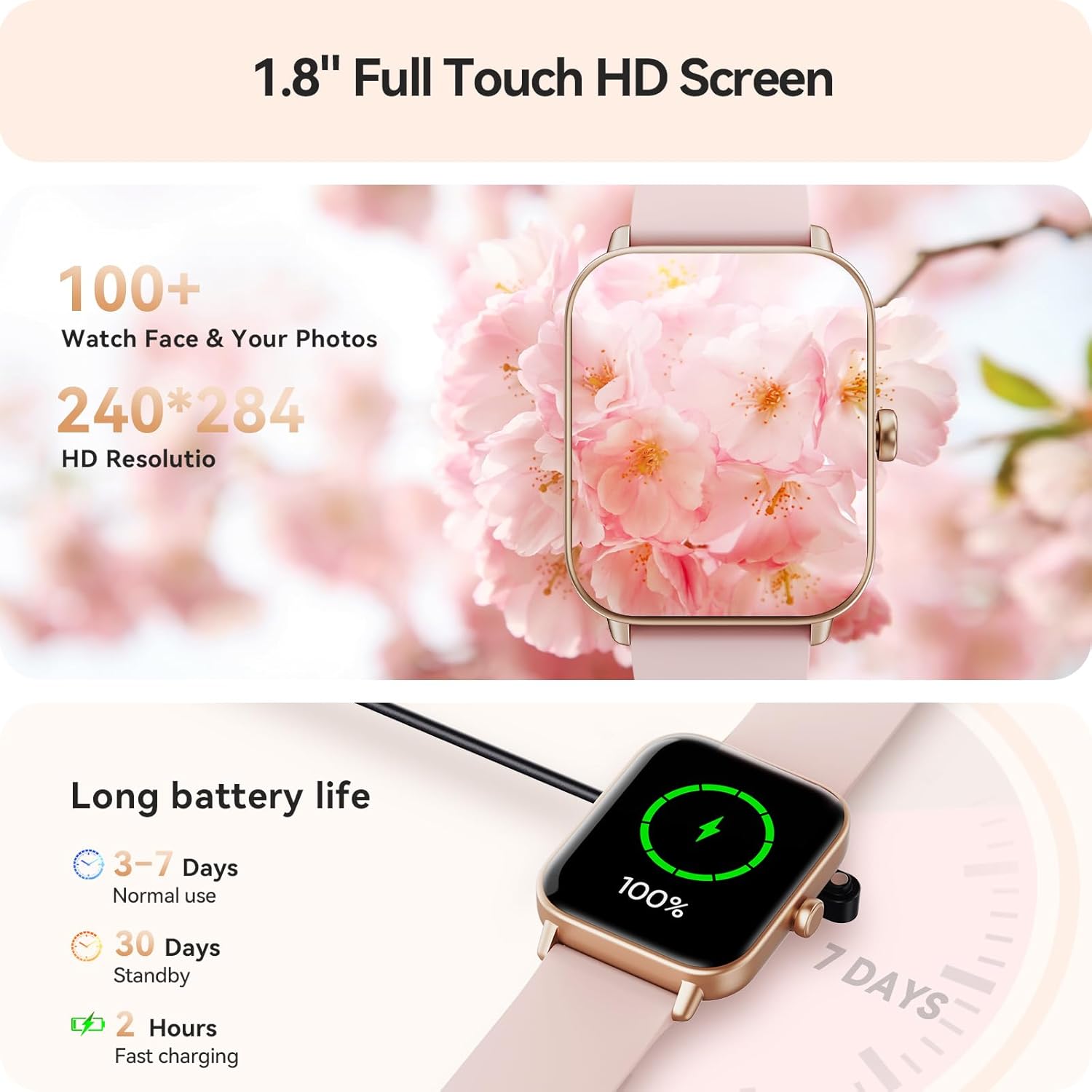 【IDW19H】Smart Watch for Women Android & iPhone,1.8" Smartwatch with Heart Rate/SpO2/Sleep Monitor, 5