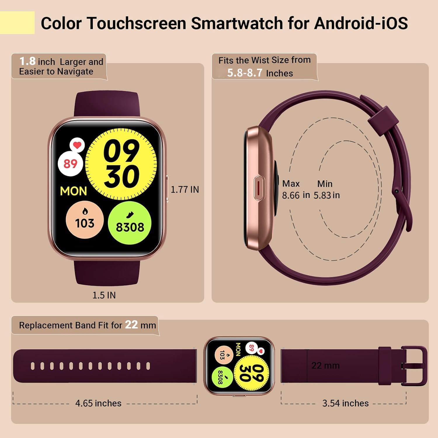 【IDW208】1.8'' Fitness Tracker Watch with Alexa, Call & Notification Alerts, Heart Rate & Sleep Monitor,Waterproof 13