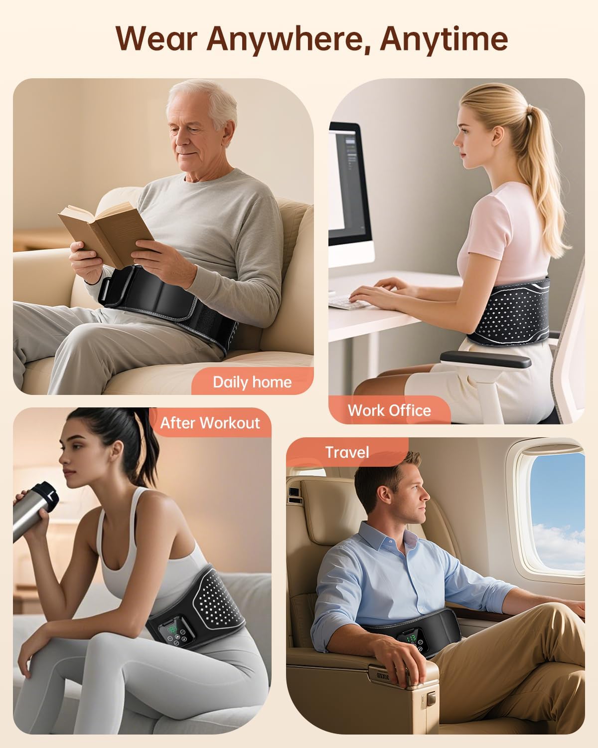Lower Back Massager with Heat, Heating Pad for Back Pain Relief, Wrap Around Heating Pad with 4 Heat 3 Vibration, Adjustable Size, Touchscreen Control 8