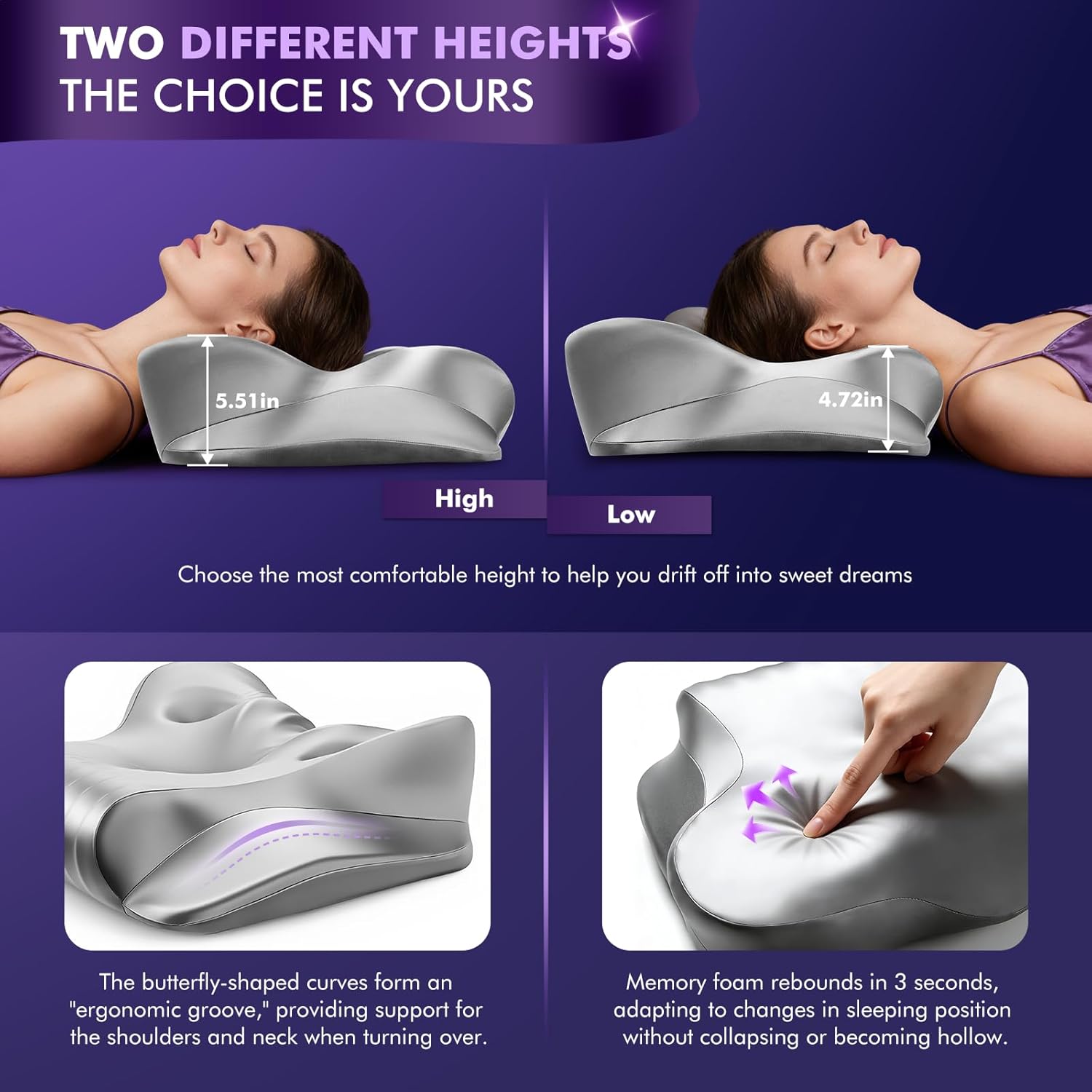 Ergonomic Cooling Orthopedic Pillow – Neck Pain Relief & Full-Body Support, Gray 8