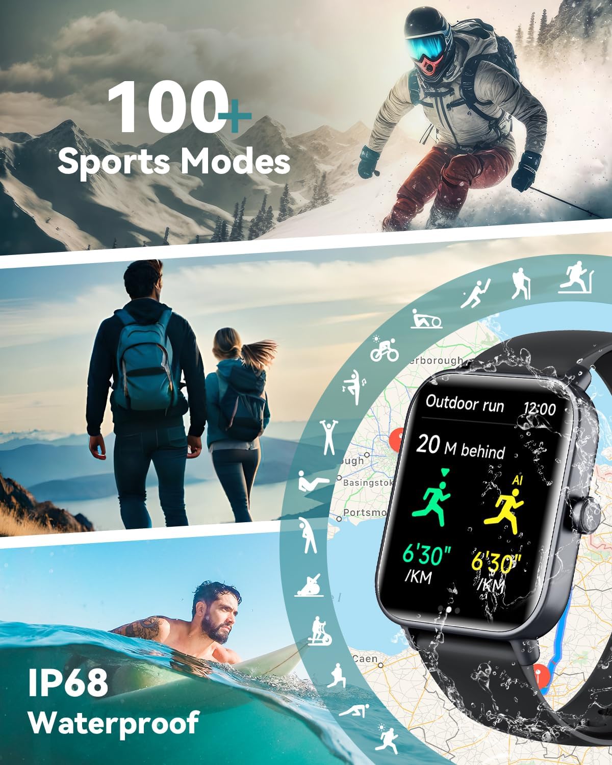 【IDW19H】1.8" Fitness Tracker, IP68 Waterproof Smartwatch for Android & iPhone with Bluetooth Call Heart Rate/SpO2/Sleep Monitor/Pedometer, Black 11