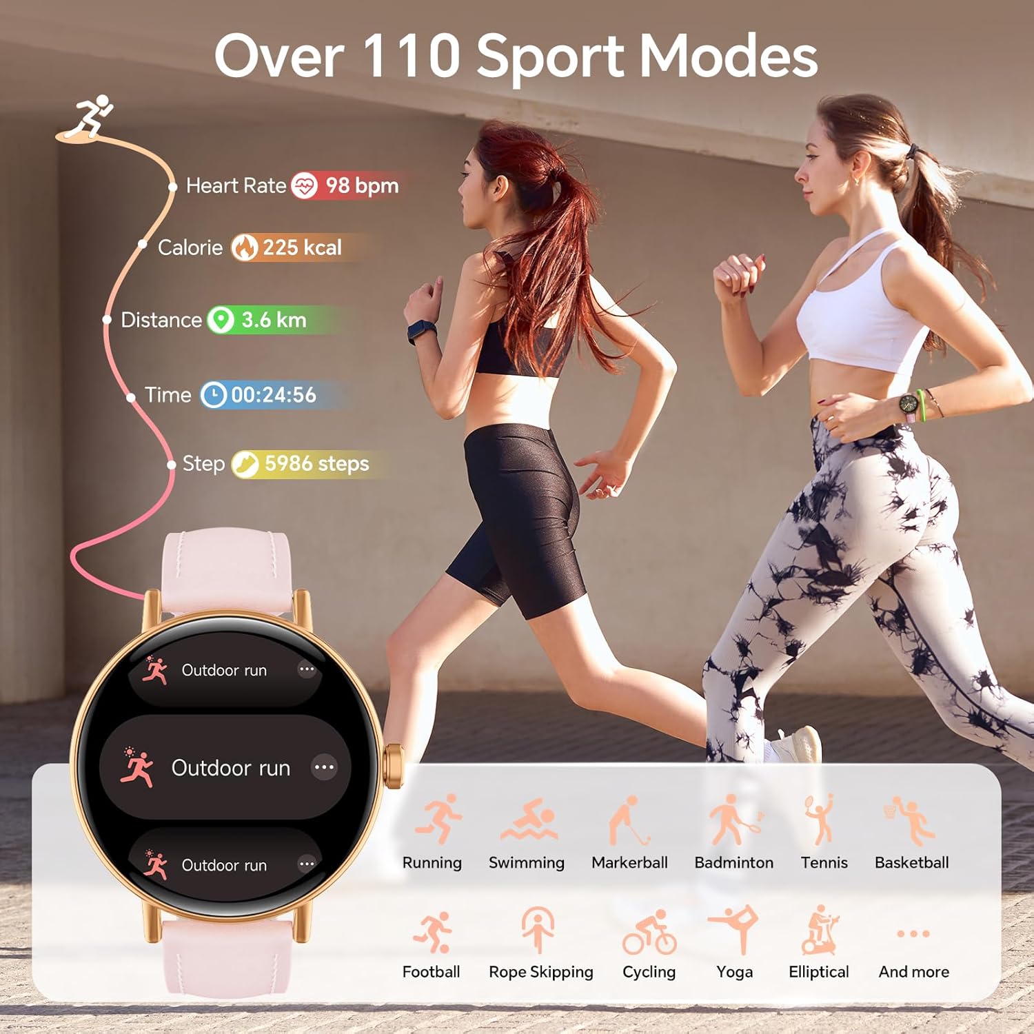 【DR05】1.27" HD Dynamic Dial Fitness Watch with Heart Rate/Sleep/SpO2, Leahter Ladies Smartwatch for iPhone/Samsung/Android 11