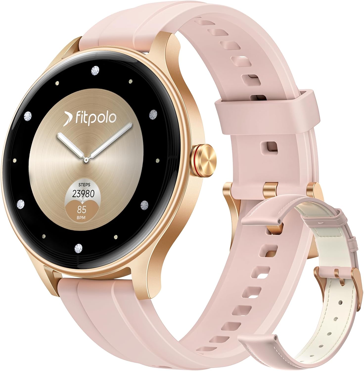 【DR06】Smart Watches for Women (2 Bands), 40mm Stylish Round Smartwatch, IP68 Waterproof Fitness Tracker with Bluetooth Calls (Make/Answer), Heart Rate/SpO2/Sleep Monitor, 7 Days Battery