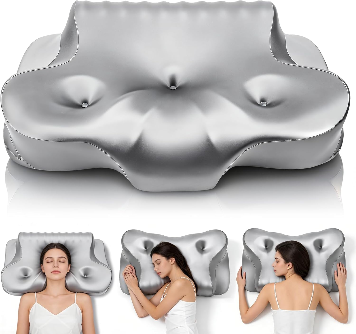 Ergonomic Cooling Orthopedic Pillow – Neck Pain Relief & Full-Body Support, Gray