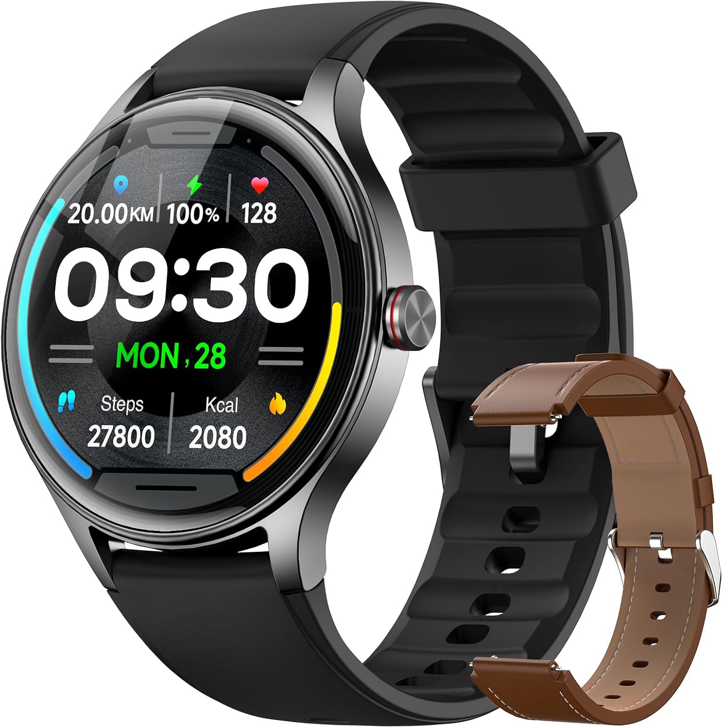 【DR06】Smart Watches for Women (2 Bands), 40mm Stylish Round Smartwatch, IP68 Waterproof Fitness Tracker with Bluetooth Calls (Make/Answer), Heart Rate/SpO2/Sleep Monitor, 7 Days Battery