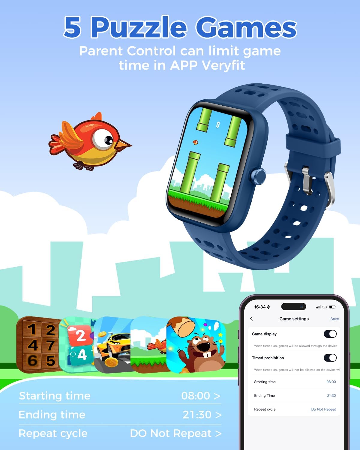 【IDW25C】Kids Smart Watch for Girls, 1.8" DIY Face Fitness Watch Pedometer, Heart Rate Sleep Tracker 5