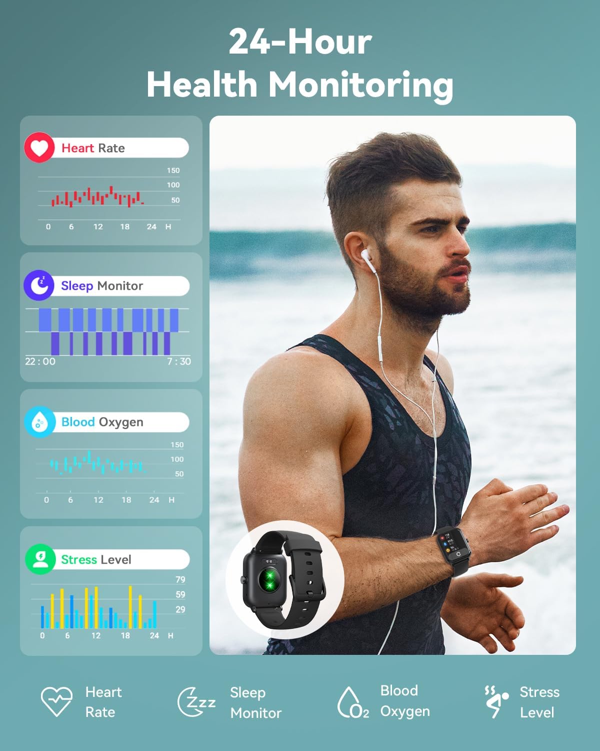 【IDW19H】1.8" Fitness Tracker, IP68 Waterproof Smartwatch for Android & iPhone with Bluetooth Call Heart Rate/SpO2/Sleep Monitor/Pedometer, Black 8